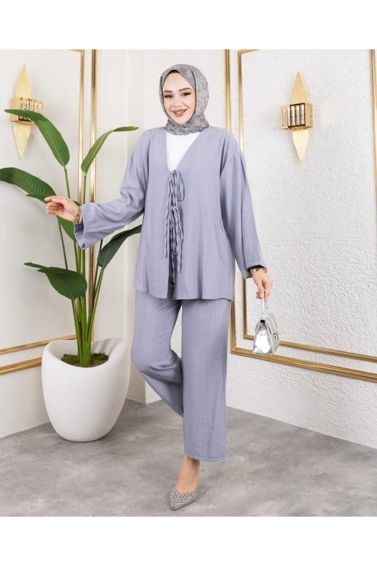 Yağmur Önden Bağlamalı Kimono Takım