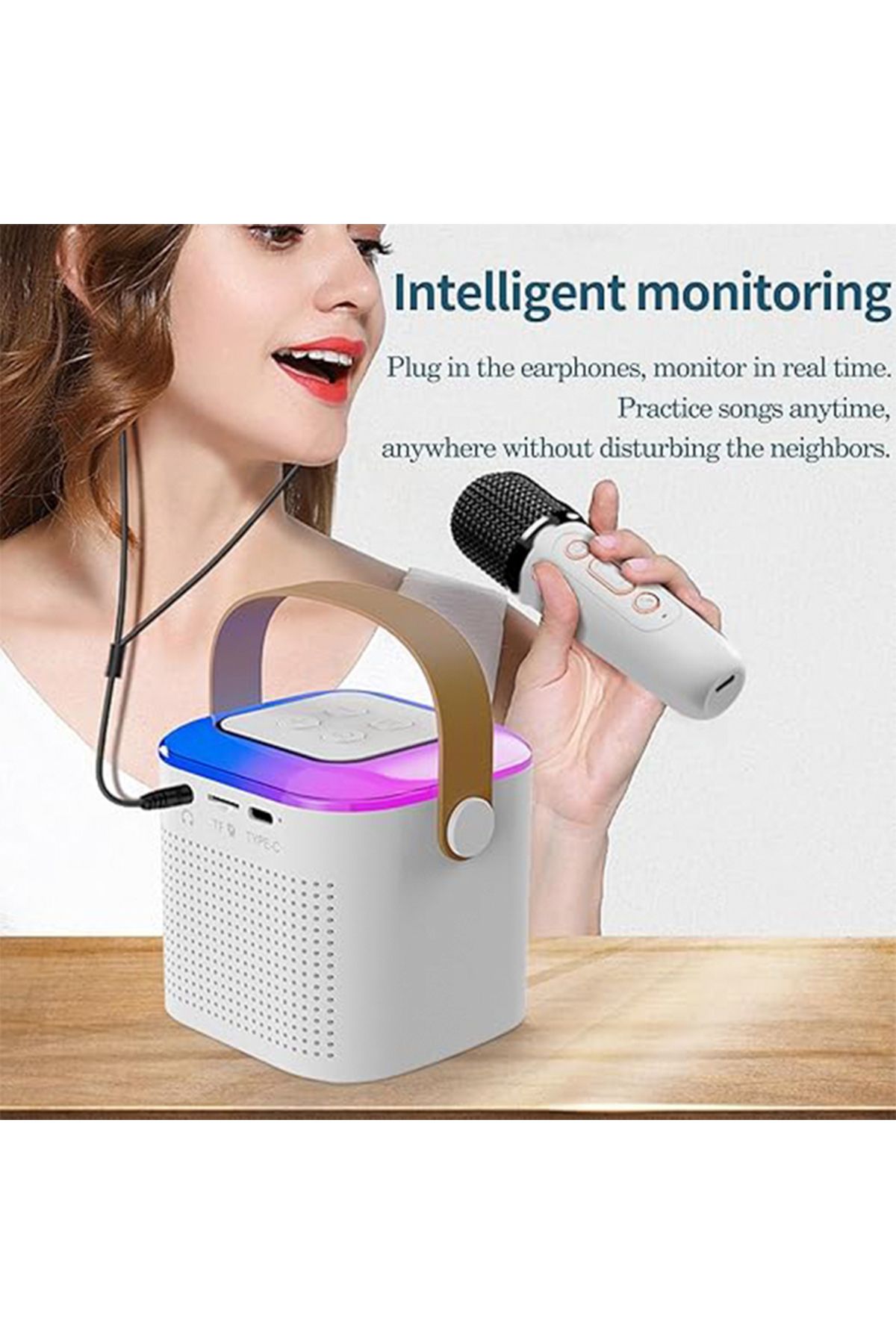 Generic-Mini Karaoke Machine with 2 Wireless Microphone, Portable Bluetooth Karaoke Speaker 3