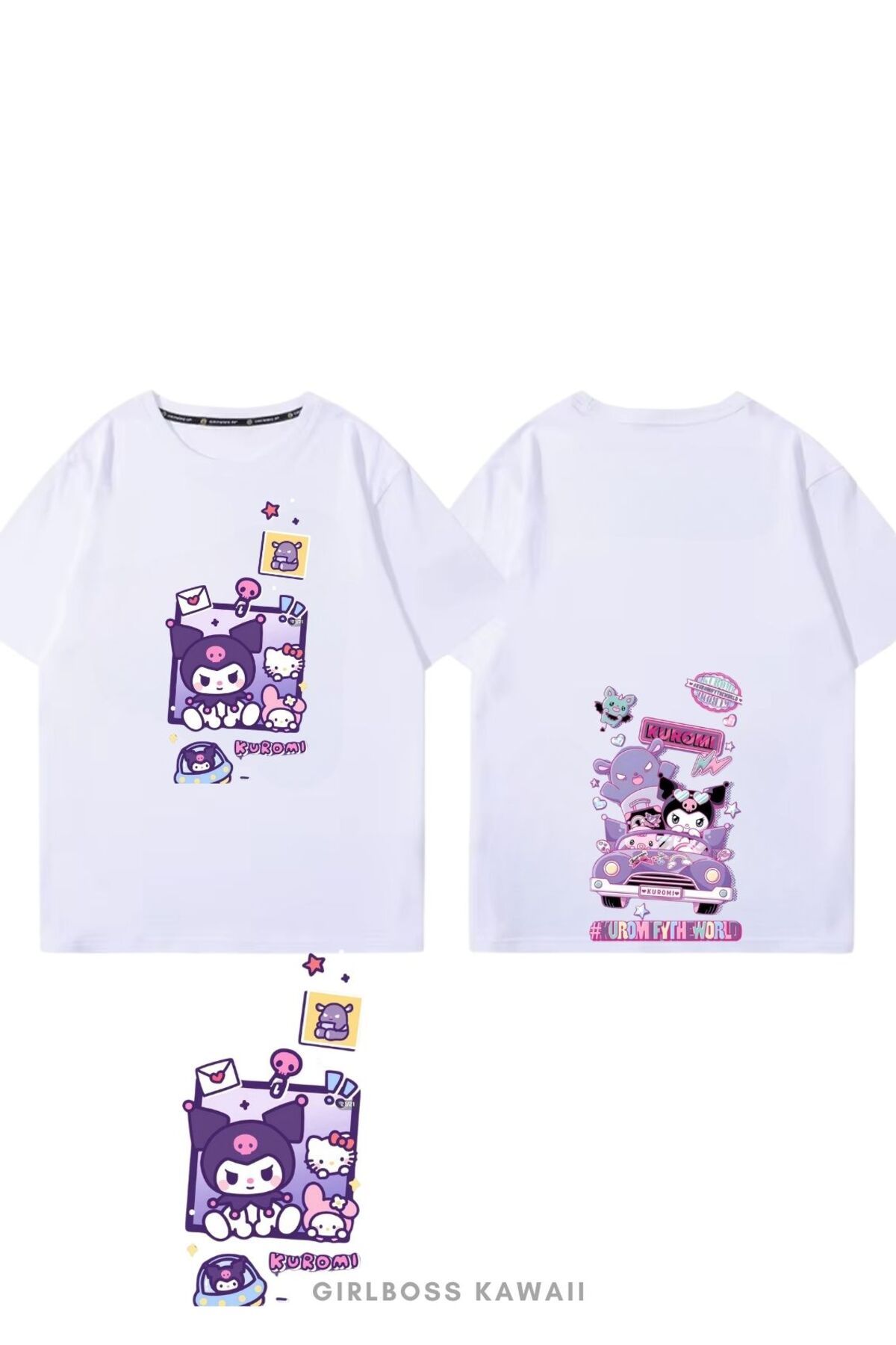 Girlboss Kawaii Girlboss Kuromi basic t-shirt çift taraf baskılı - tüm yaşlar unisex