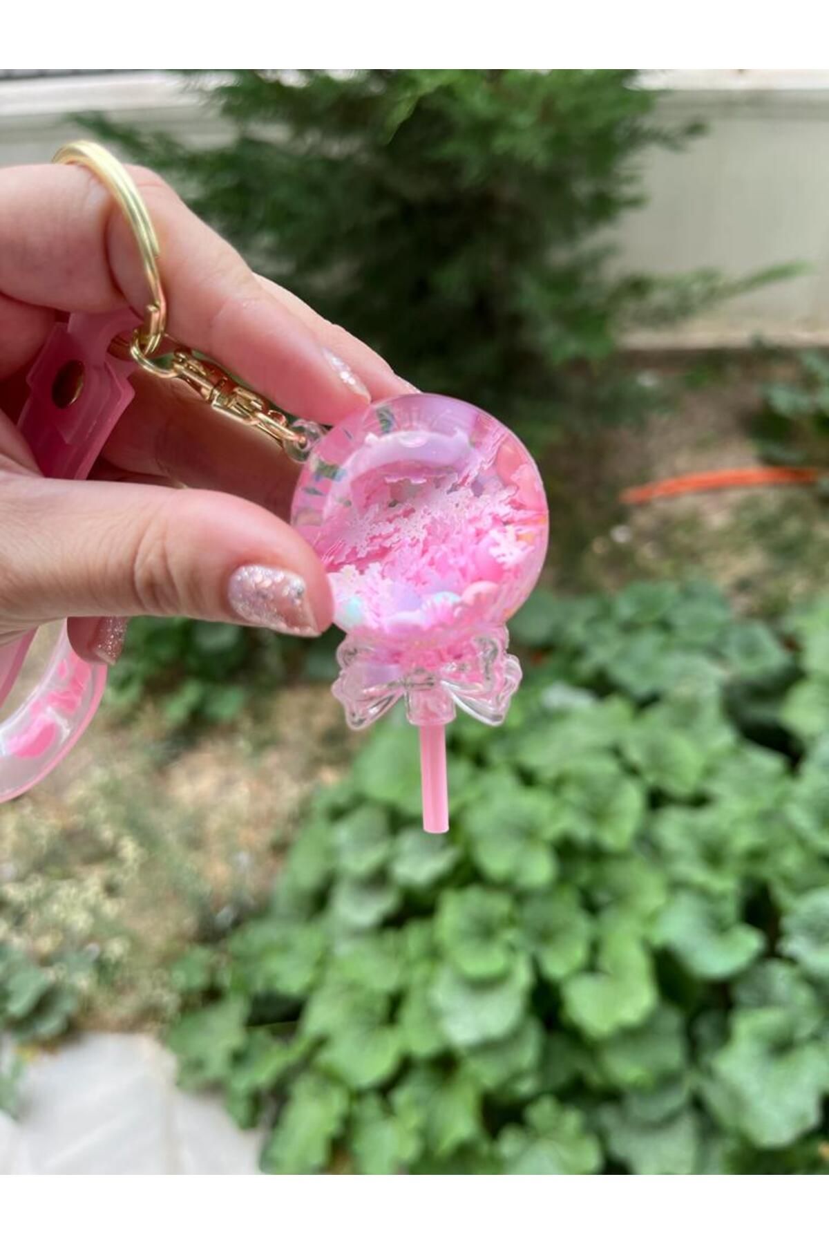 Serena Company Lolipop Figürlü Pembe Sulu Simli Çanta Süsü ve Anahtarlık