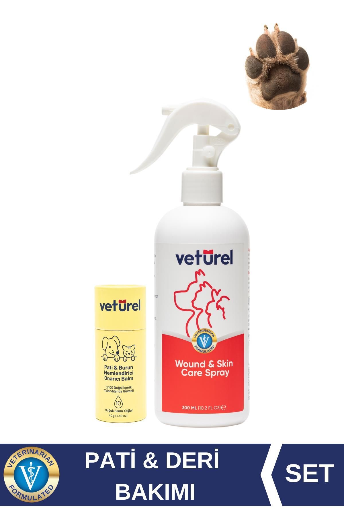 Veturel Kedi Köpek Pati Balm %100 Doğal Nemlendirici 40g + Yara Deri Yanık Hipokloröz Bakım Spreyi 300ml