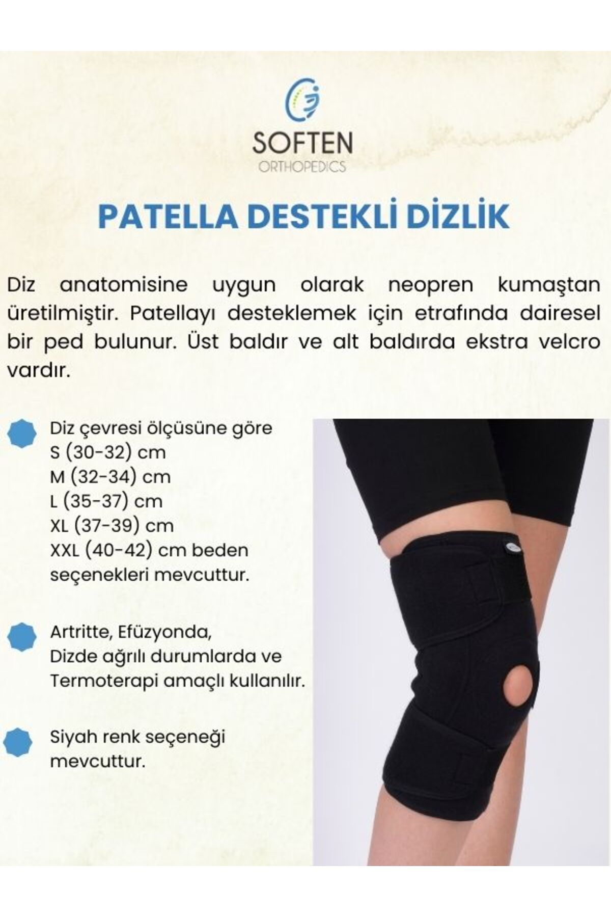 SOFTEN ORTHOPEDICS PATELLA DESTEKLİ DİZLİK - SMALL