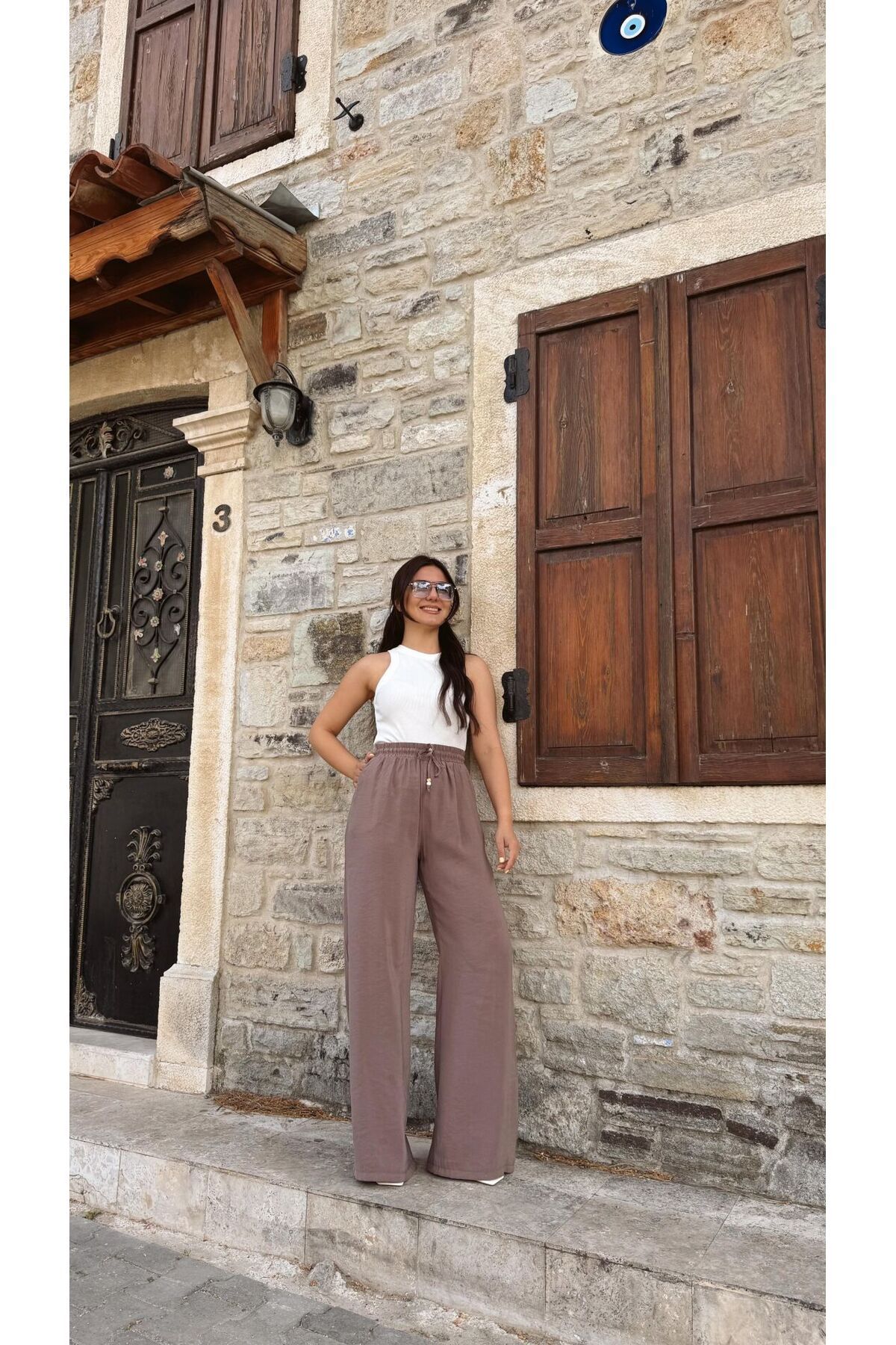 Fistan Byn Melisa Bağcıklı Floş Pantolon Kahve