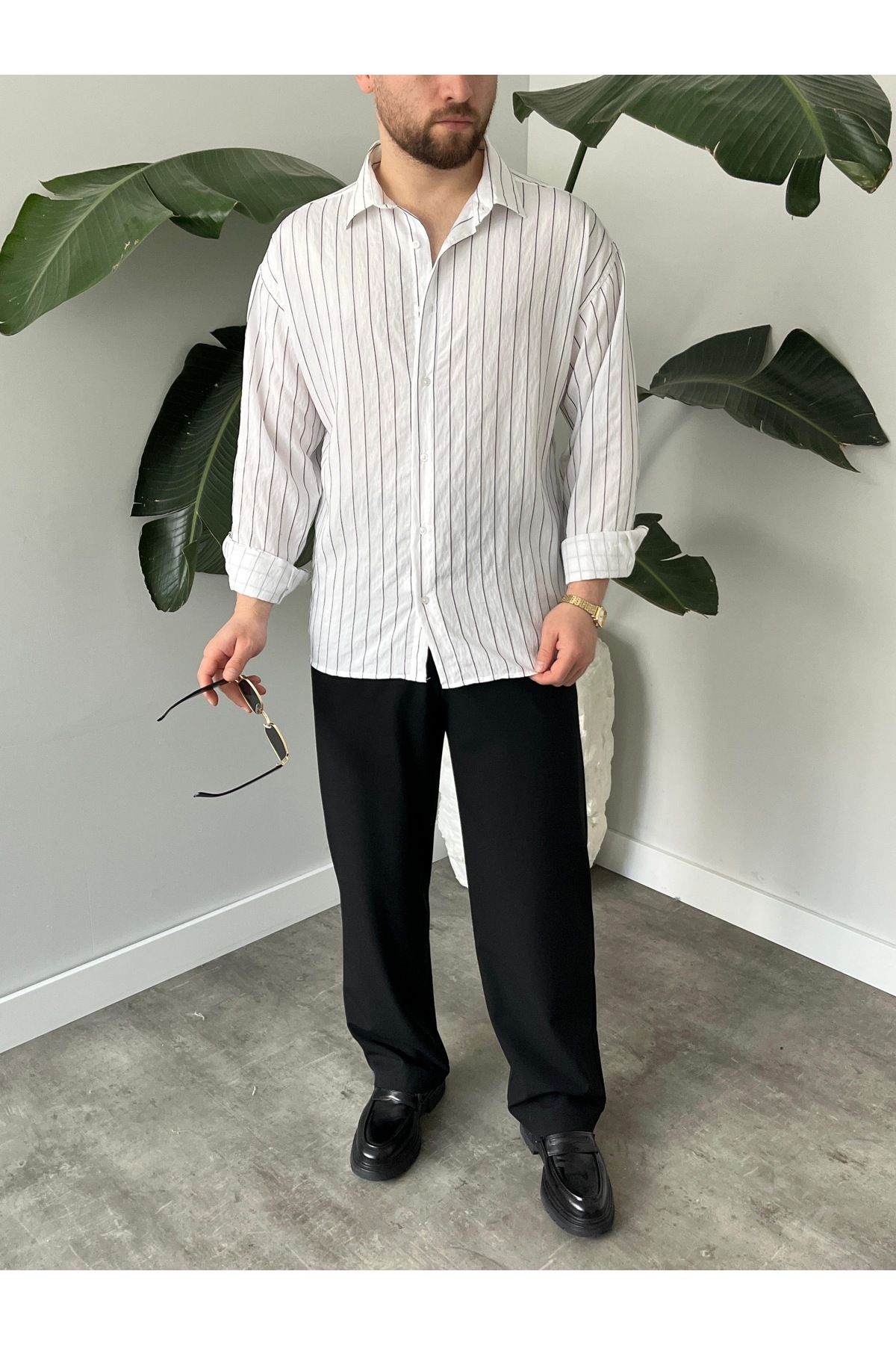 HAWKKİNG Erkek Oversize Çizgili Modal Gömlek