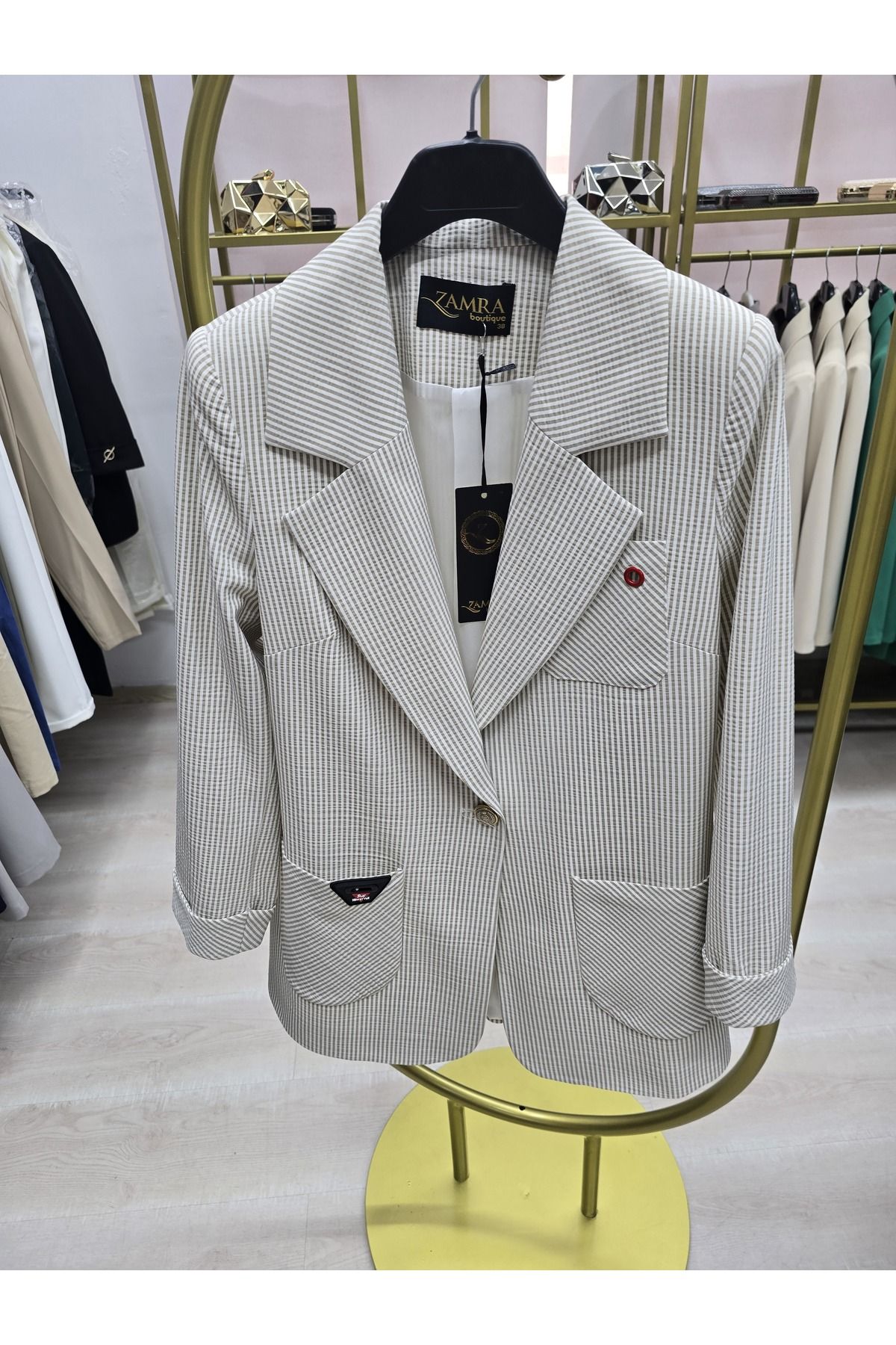 Omka Moda Çizgili Kadın Blazer Ceket