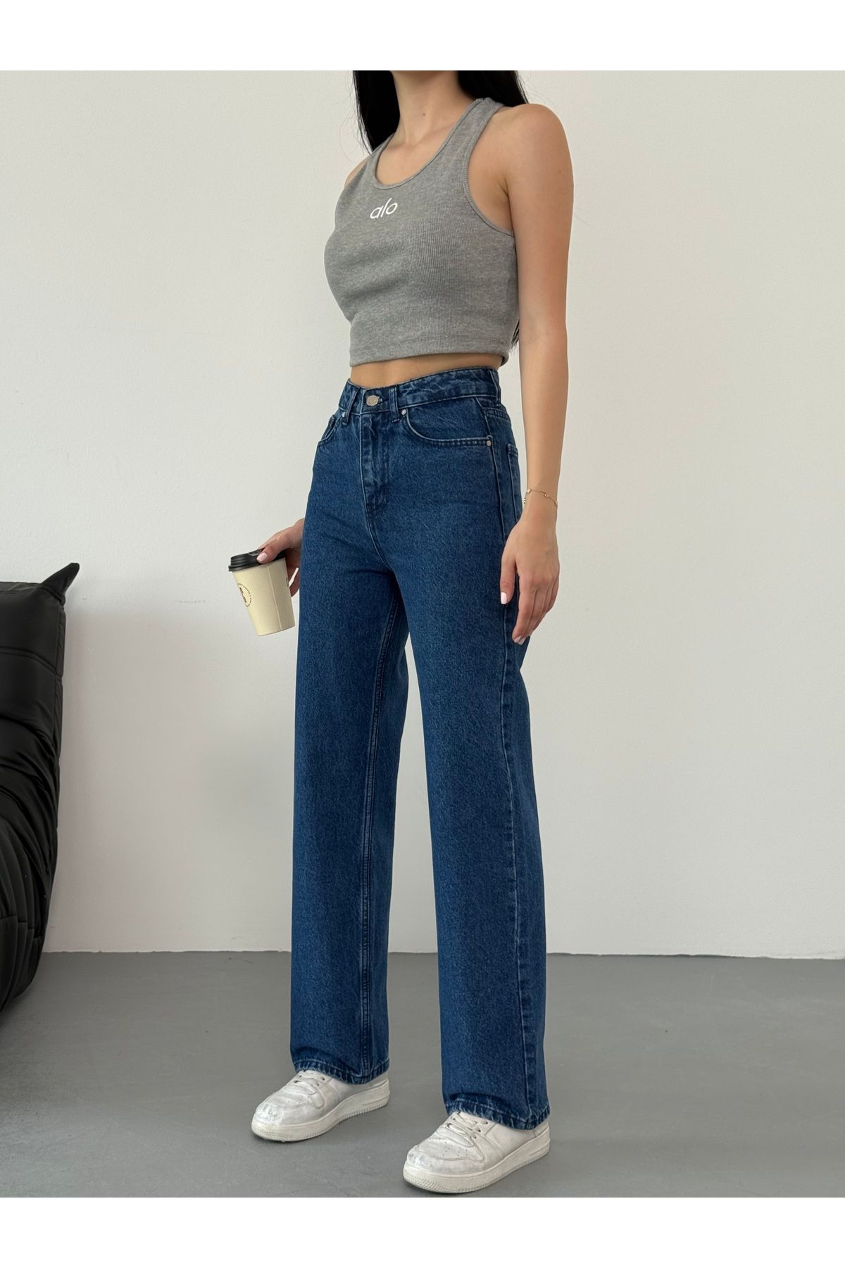 alanora Kadın Açık Mavi Yüksek Bel Wide Leg Palazzo Jean