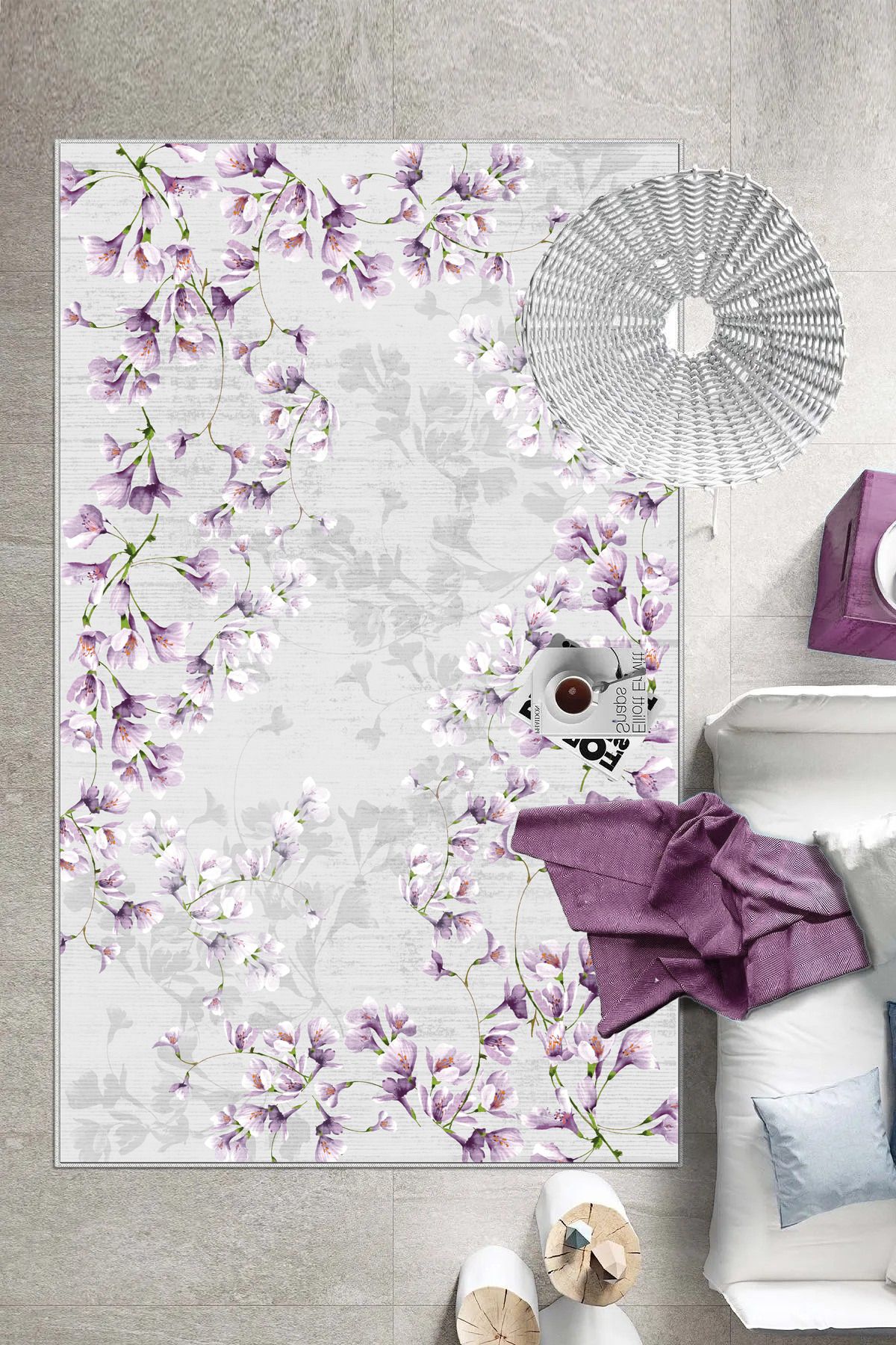 Thalia Home Çiçekli Model Kaymaz Taban Yıkanabilir Baskılı Yolluk Halı Mutfak Halısı