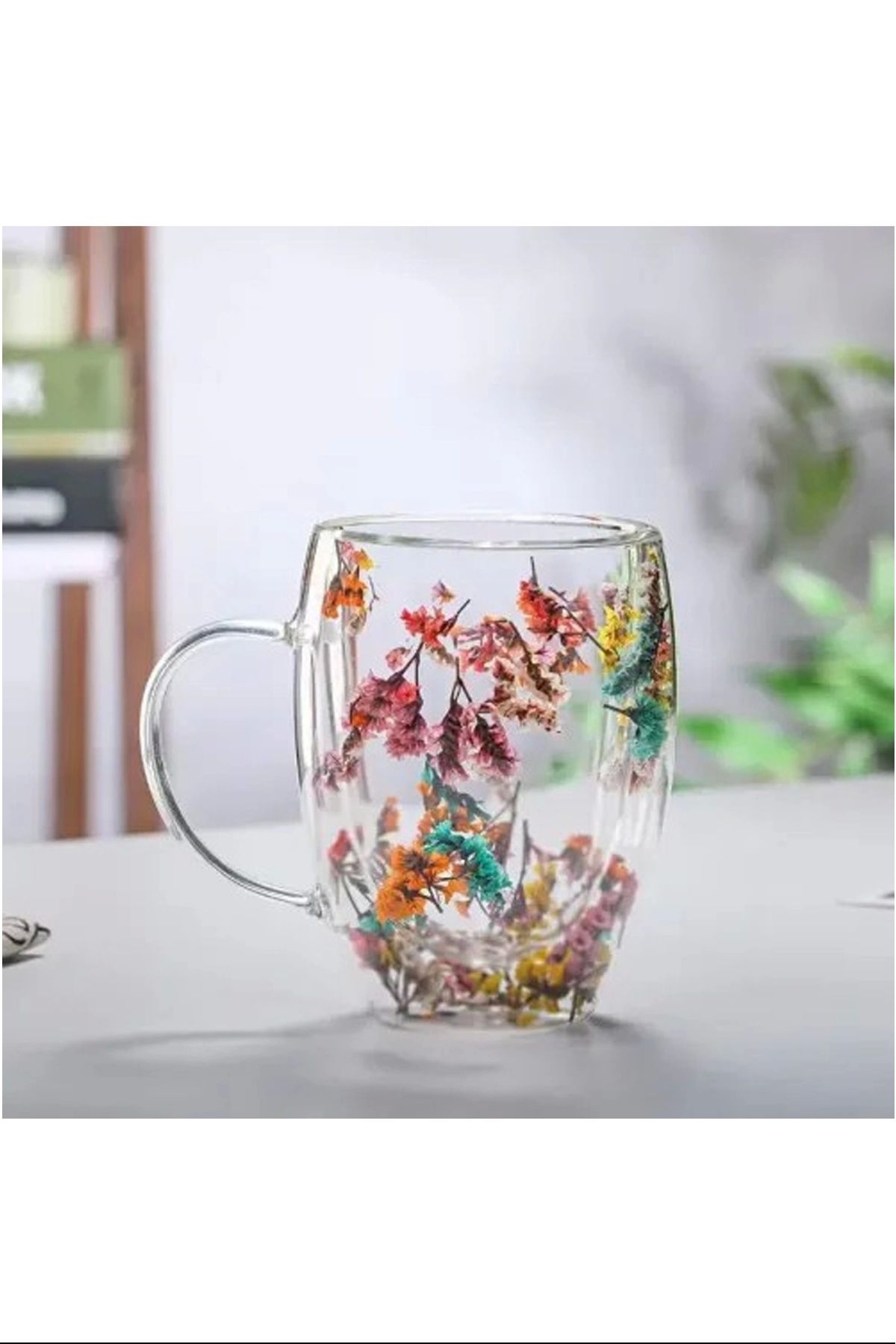 PRATİKOBA Organik Çiçekli Borosilikat Bardak 350 Ml. Royaleks-BRD-150 BH
