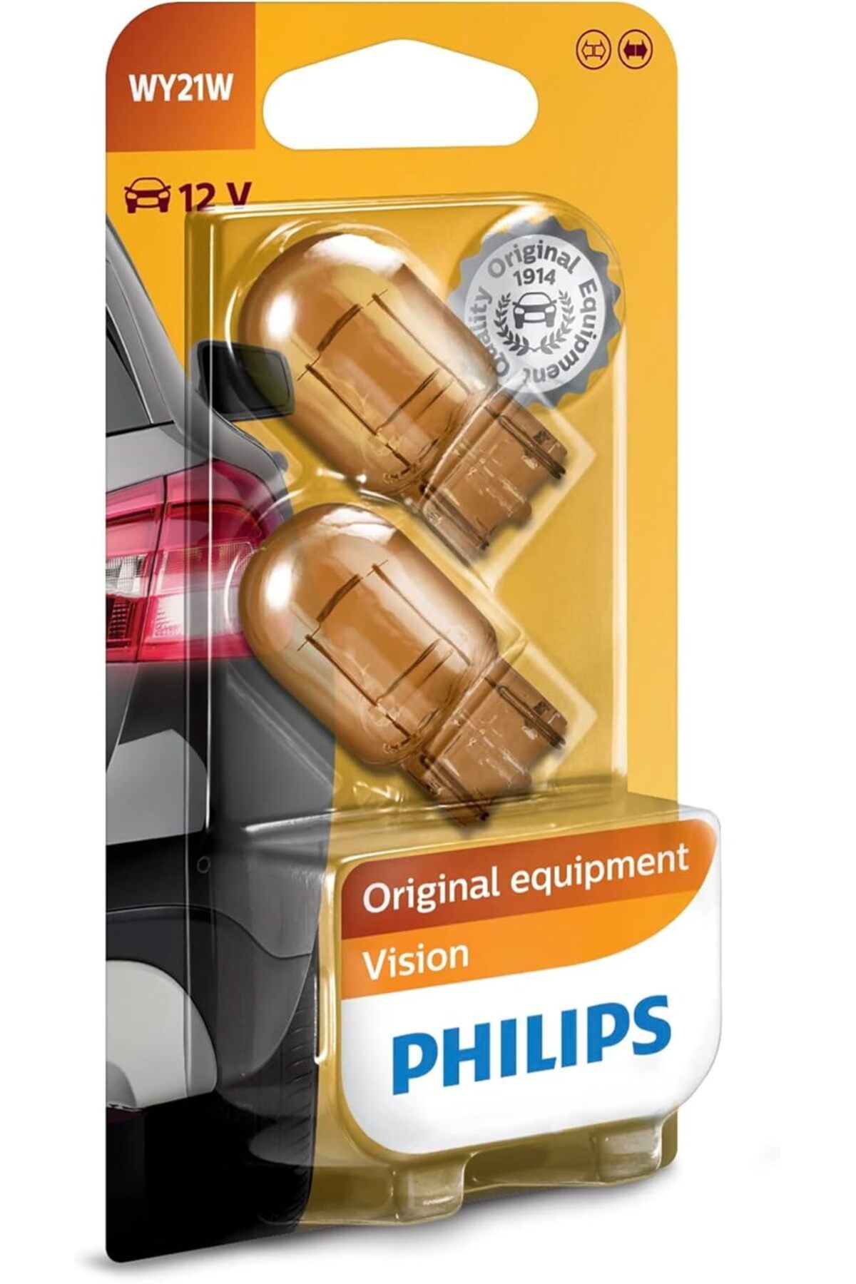Philips T20 WY21W Amber Turuncu Vision, 12V, Orijinal Ekipman Sinyal Ampulü, 2'li Paket