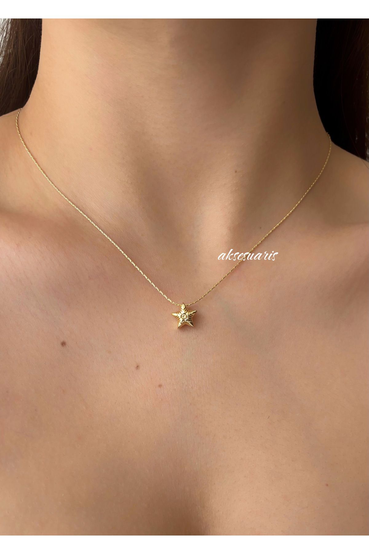 aksesuaris Minimal Yıldız Gold Kadın Kolye