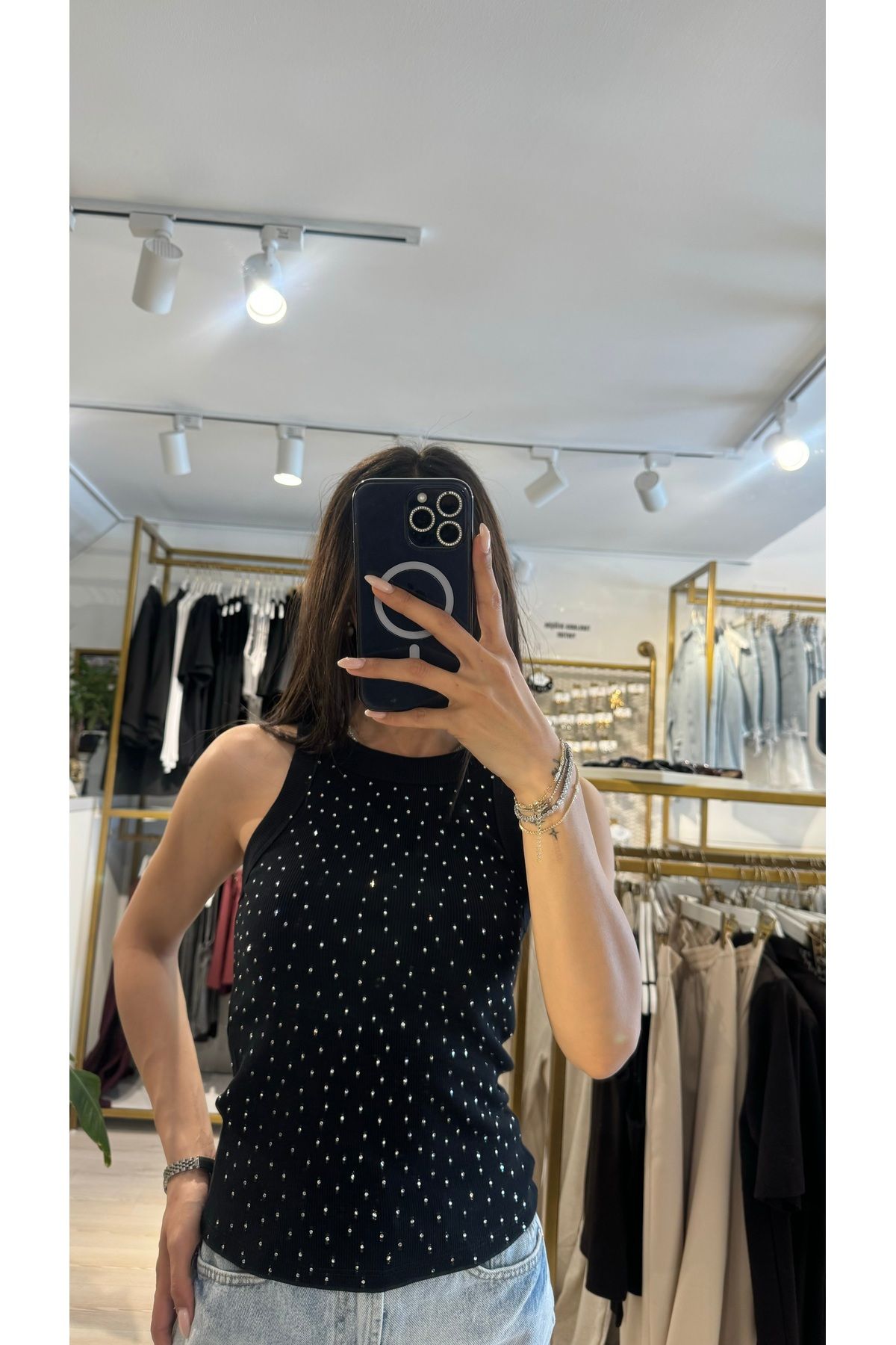 Boutique Mint Taşlı Siyah Atlet