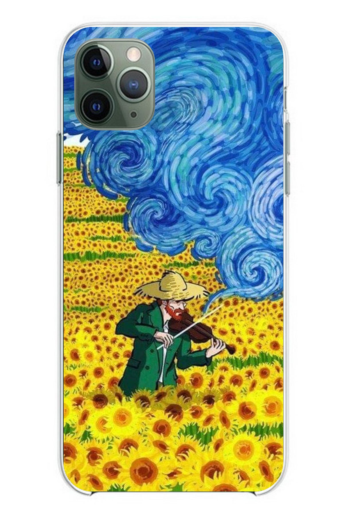 TechTree iPhone 11 PRO Uyumlu Van Gogh Keman Şeffaf Silikon Kılıf