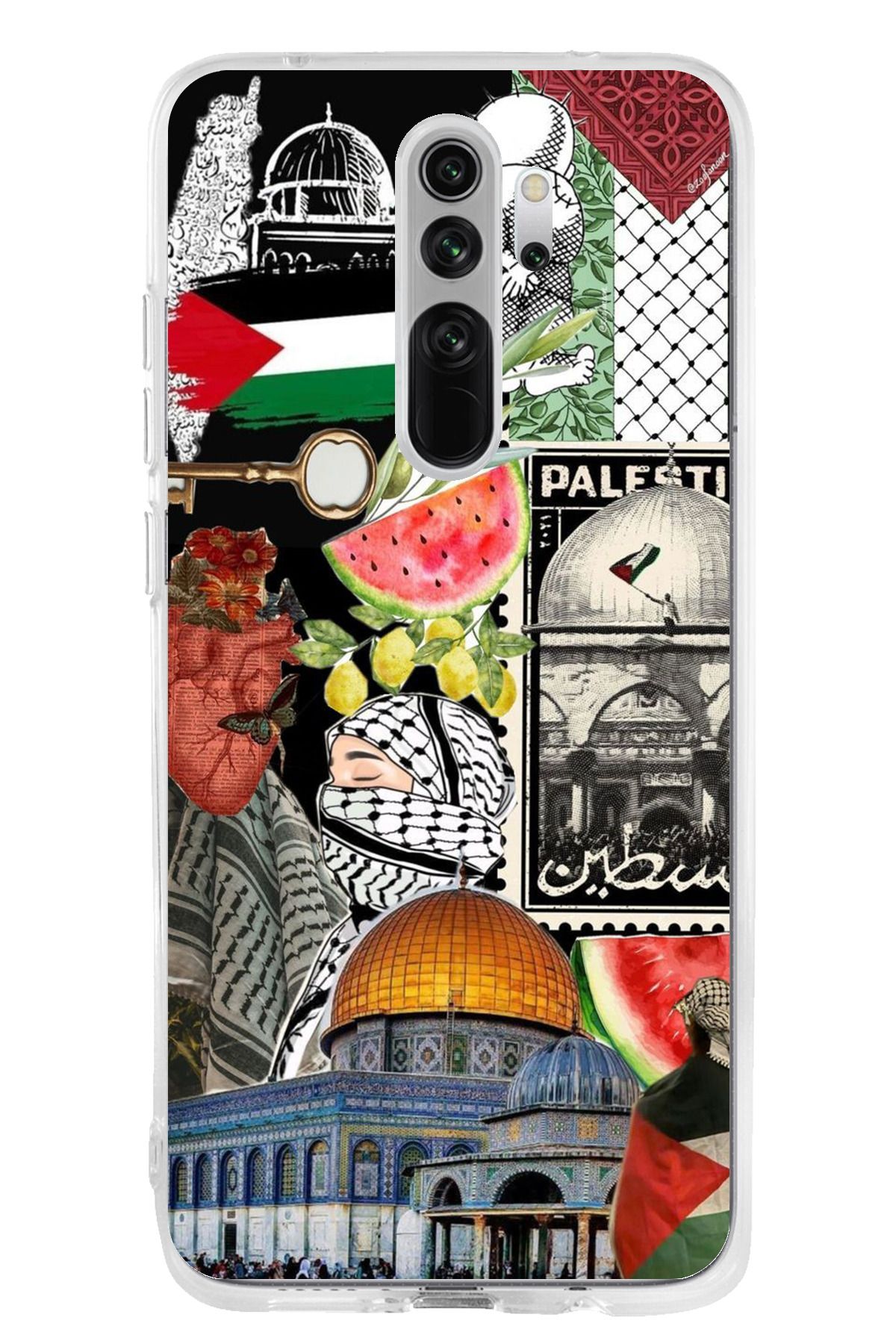 TechTree Redmi Note 8 Pro Uyumlu Filistin Özgürlük Kolajı Şeffaf Silikon Kılıf