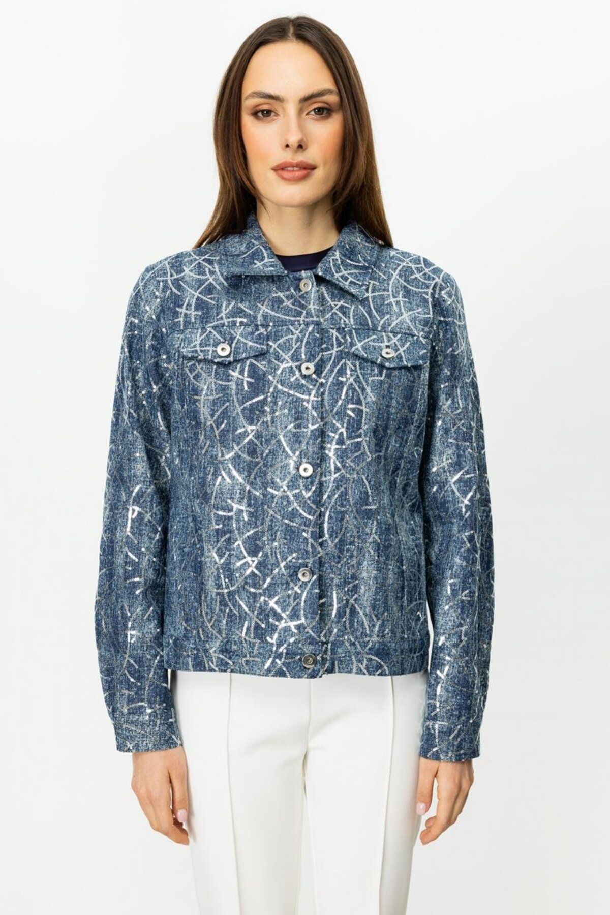 Nazen Giyim Pul İşlemeli Kot İndigo Kadın Mont 6026-2Y5