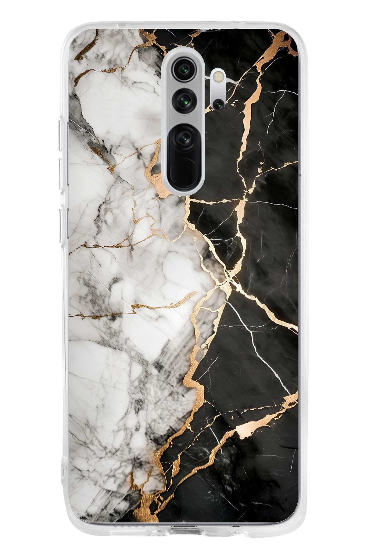 TechTree Redmi Note 8 Pro Uyumlu Siyah Beyaz Mermer Şeffaf Silikon Kılıf