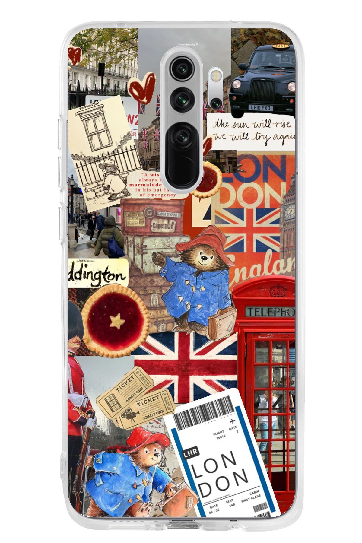 TechTree Redmi Note 8 Pro Uyumlu Londra Kolaj Şeffaf Silikon Kılıf