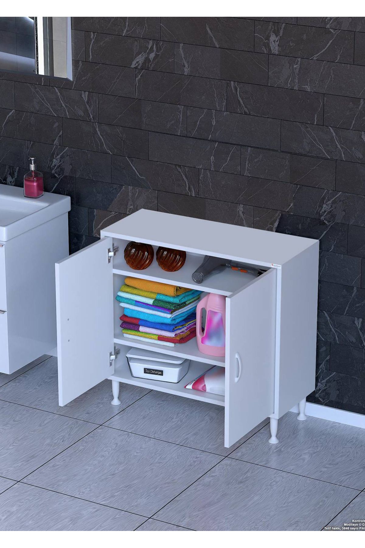 Modilayn Küçük Alanlar İçin Çözümler 75x75x32,5 cm’ lik 2 Kapaklı 3 Göz Raf Çok Amaçlı Mutfak Dolabı