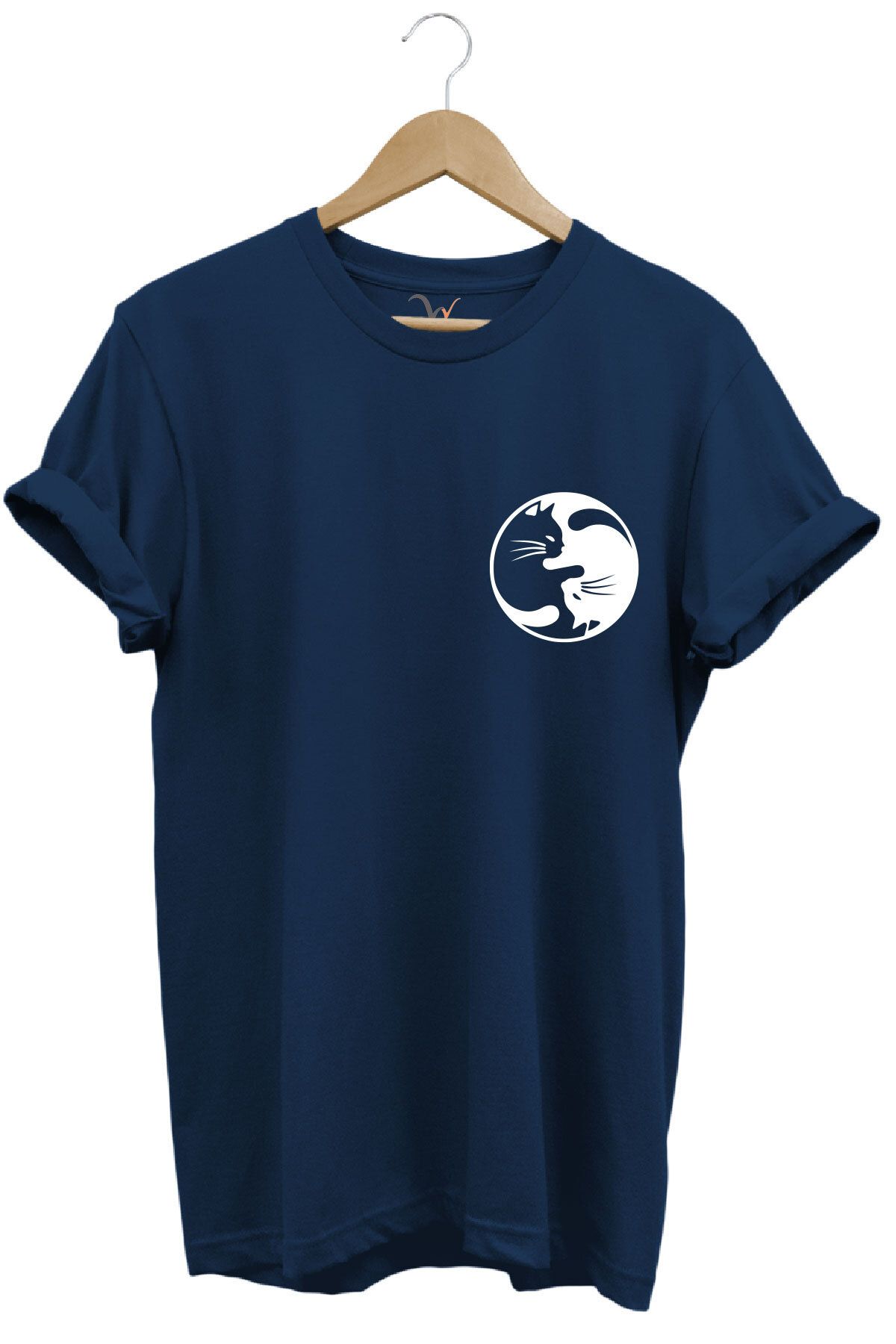 onsrawear Ying Yang Kedi Unisex Baskılı %100 Pamuk Basic Bisiklet Yaka T-shirt