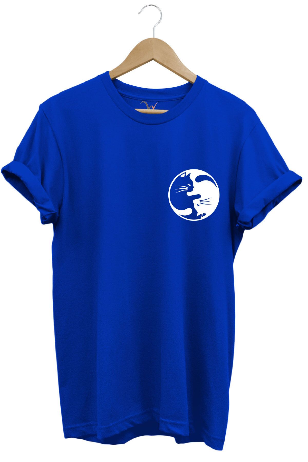 onsrawear Ying Yang Kedi Unisex Baskılı %100 Pamuk Basic Bisiklet Yaka T-shirt
