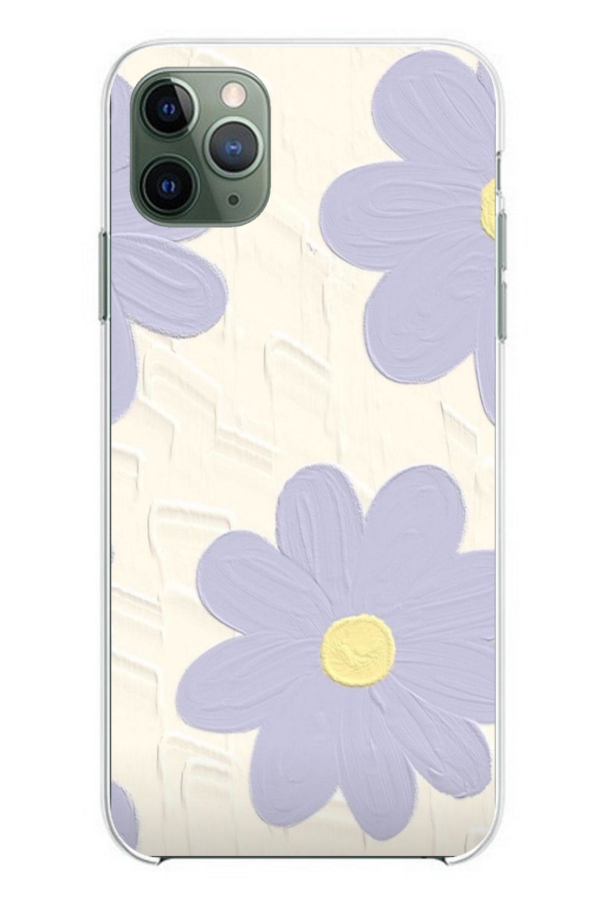 TechTree iPhone 11 PRO Uyumlu Mor Papatya Tasarımlı Şeffaf Silikon Kılıf