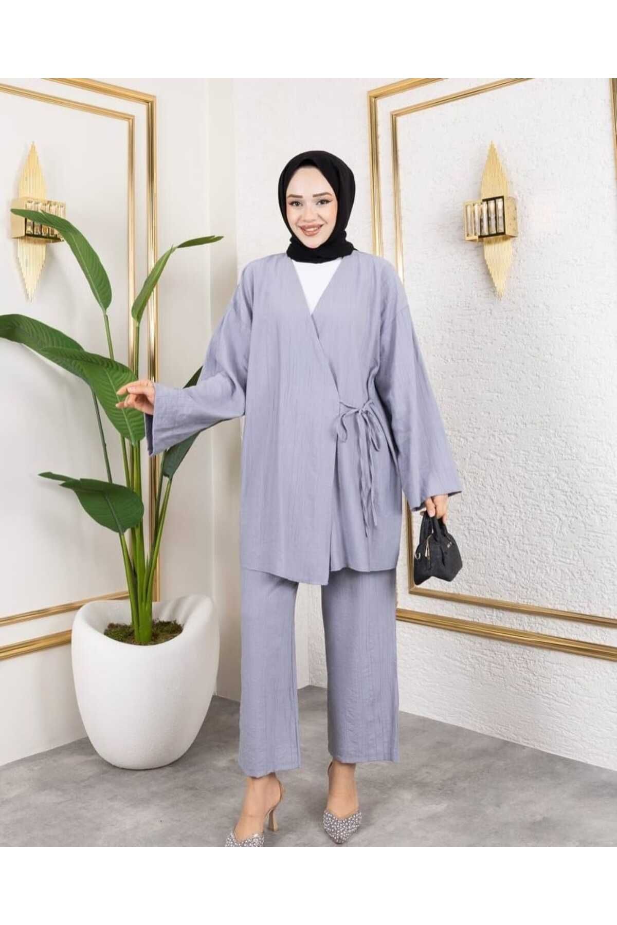 Yağmur Önden Bağlamalı Kimono Takım