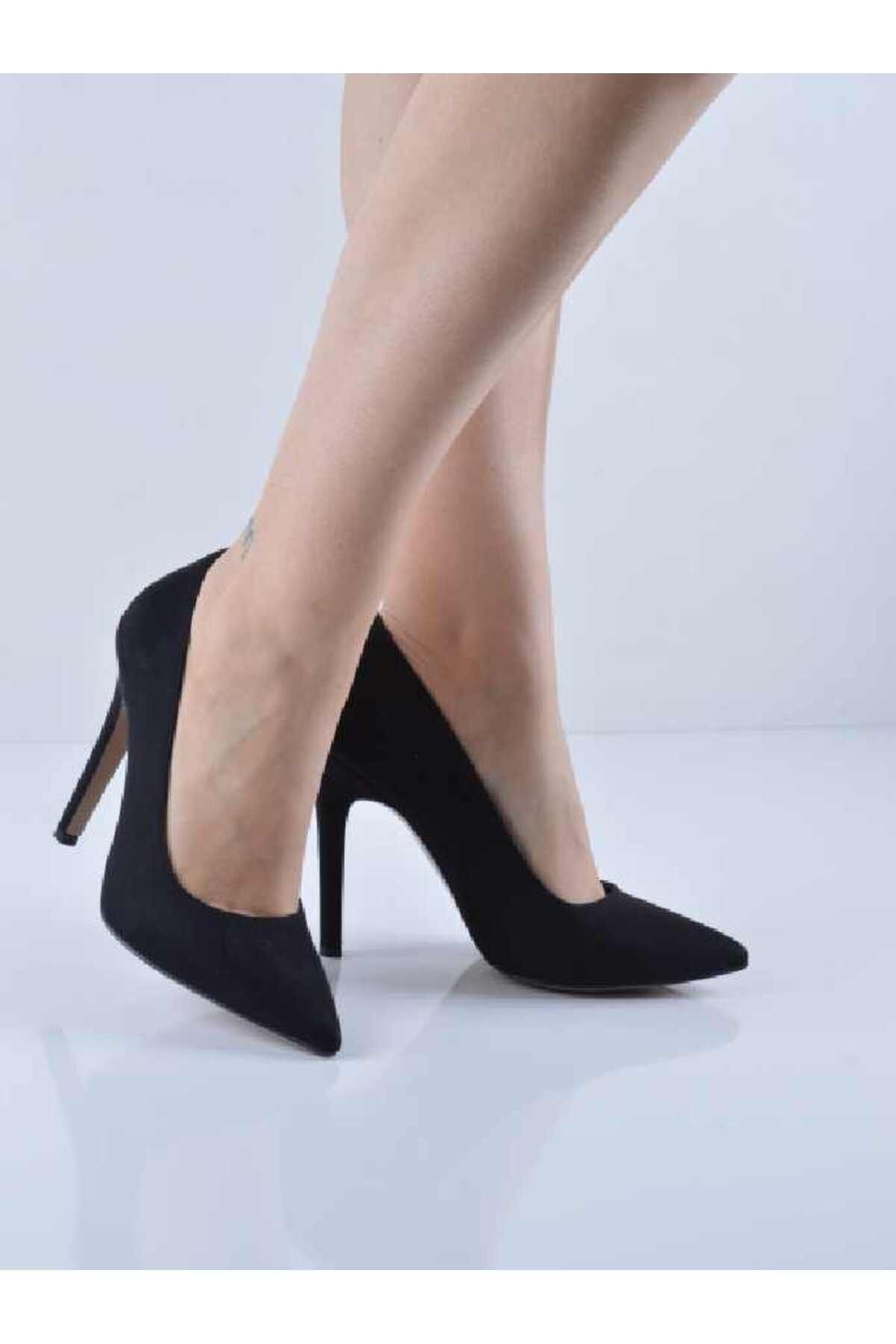 Şanslı Ayakkabıcılık Siyah Süet İnce Topuk Stiletto