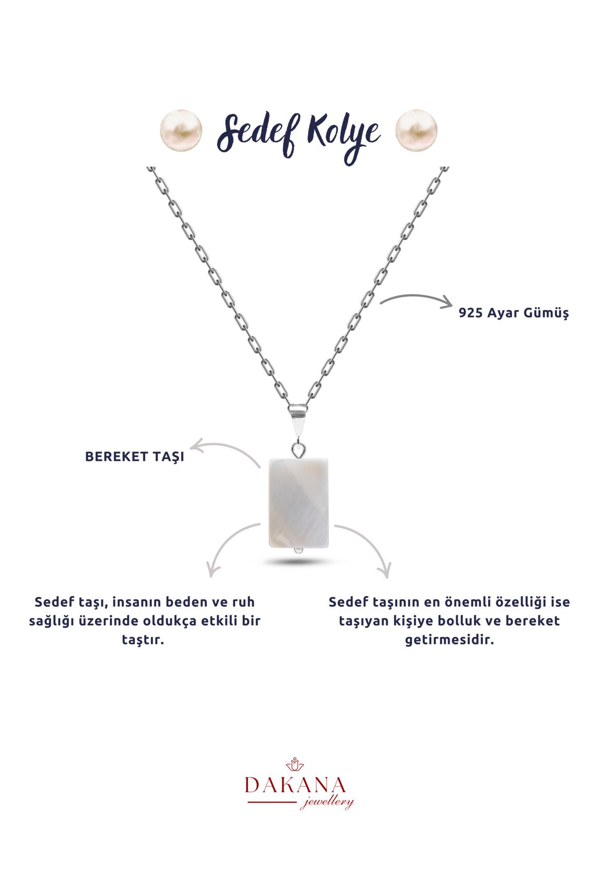 DAKANA JEWELLERY Sertifikalı Dikdörtgen Kesim Doğal Taş Gümüş Kolye