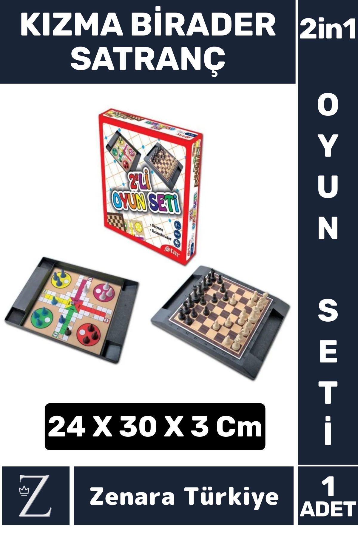 Zenara Premium Eğitici Eğlenceli Çocuk Yetişkin Strateji Zeka Kızma Birader Satranç 2 in 1 OYUN SETİ