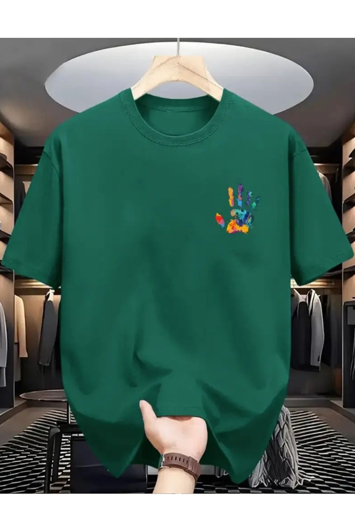 SAJA Unısex Kadın/Erkek Baskılı Oversize Düşük Kol Bisiklet Yaka T-Shirt