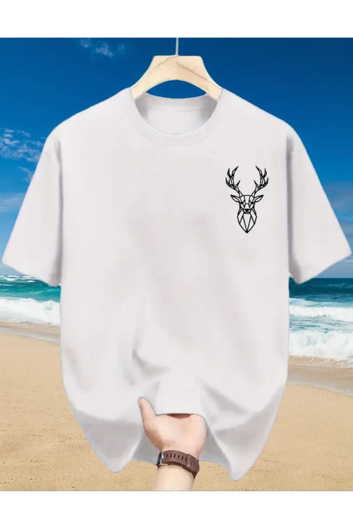 SAJA Unısex Kadın/Erkek Baskılı Oversize Düşük Kol Bisiklet Yaka T-Shirt