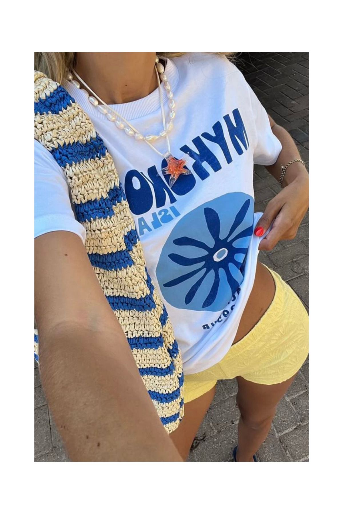 Le'sluette shadow of style Mykonos Baskılı %100 Pamuk Oversize T-shirt