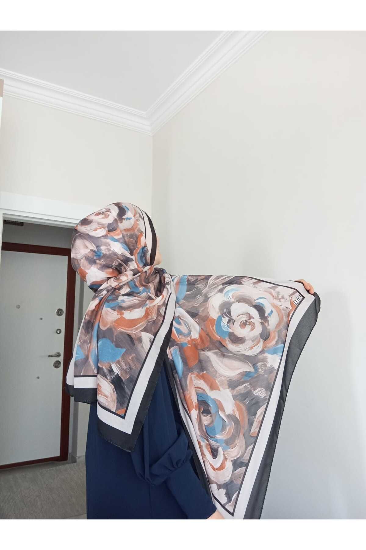 aminebuğlemscarf gül desenli soft pamuk şal - siyah