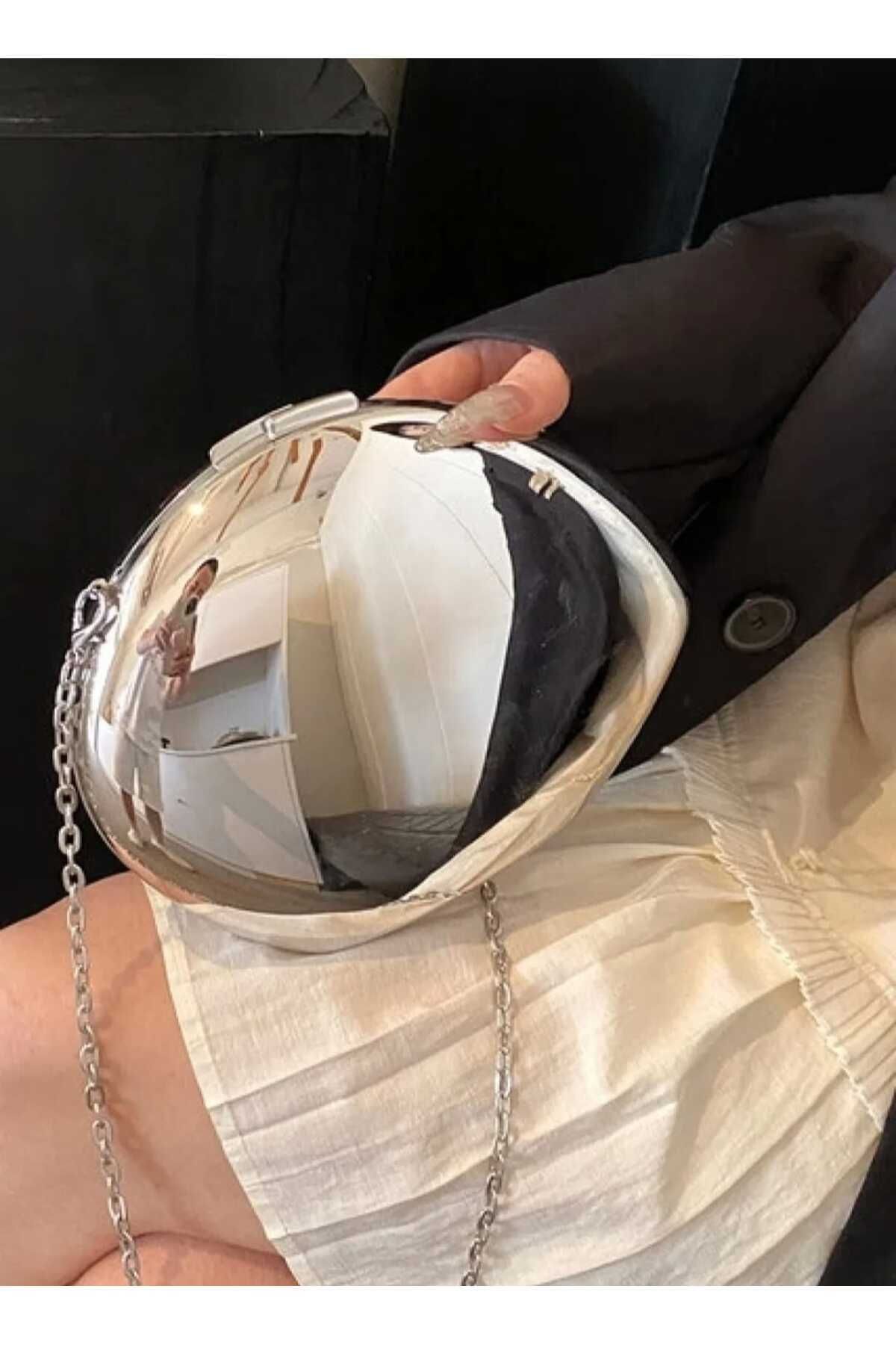 afran collection kadın metalik parlak tasarım zincirli abiye çanta