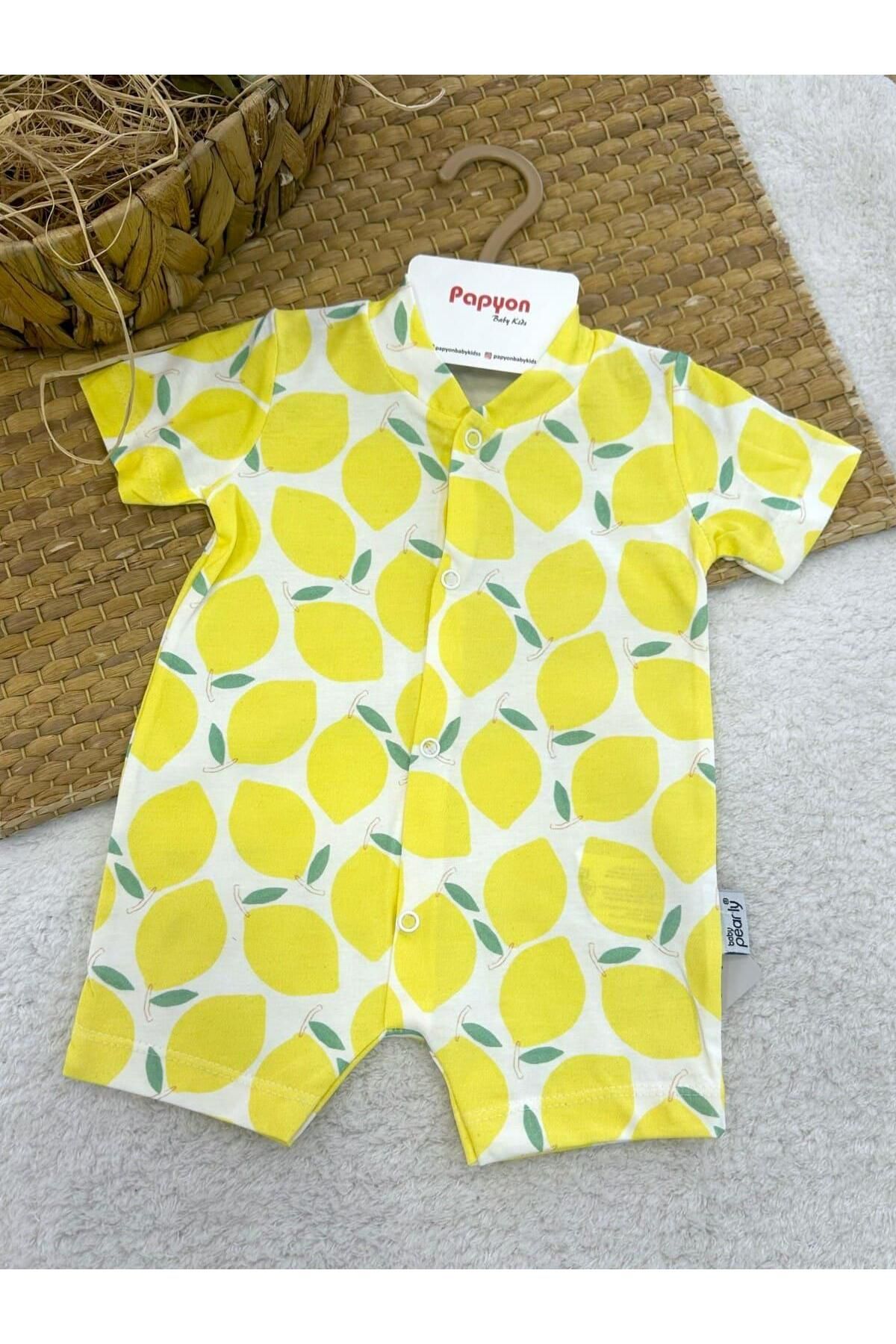 Papyon Baby Kids Limon Desenli Uniseks Bebek Yazlık Tulum (3-6/6-9/9-12 Ay)