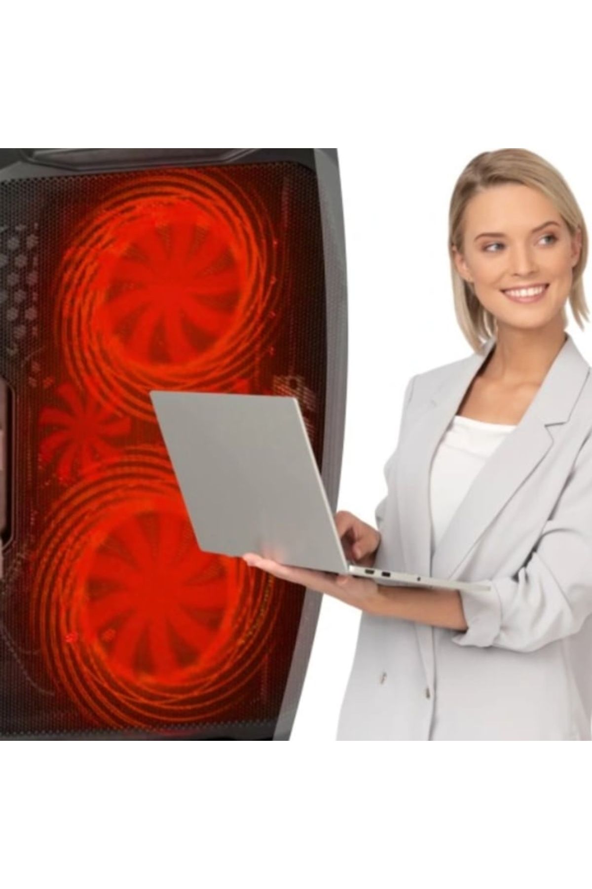 varioshop-VarioShop® laptop cooler, 12 - 17 inch compatibility, LED lighting, 4 height levels, 5