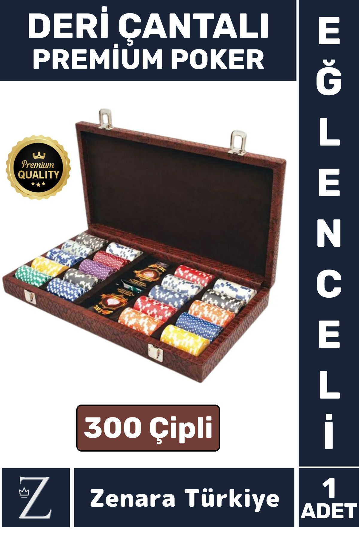 Zenara Premium Kilit Sistemli Blackjack Texas Holdem Casino Çift Desteli 300 Çipli Suni Deri Çantalı POKER