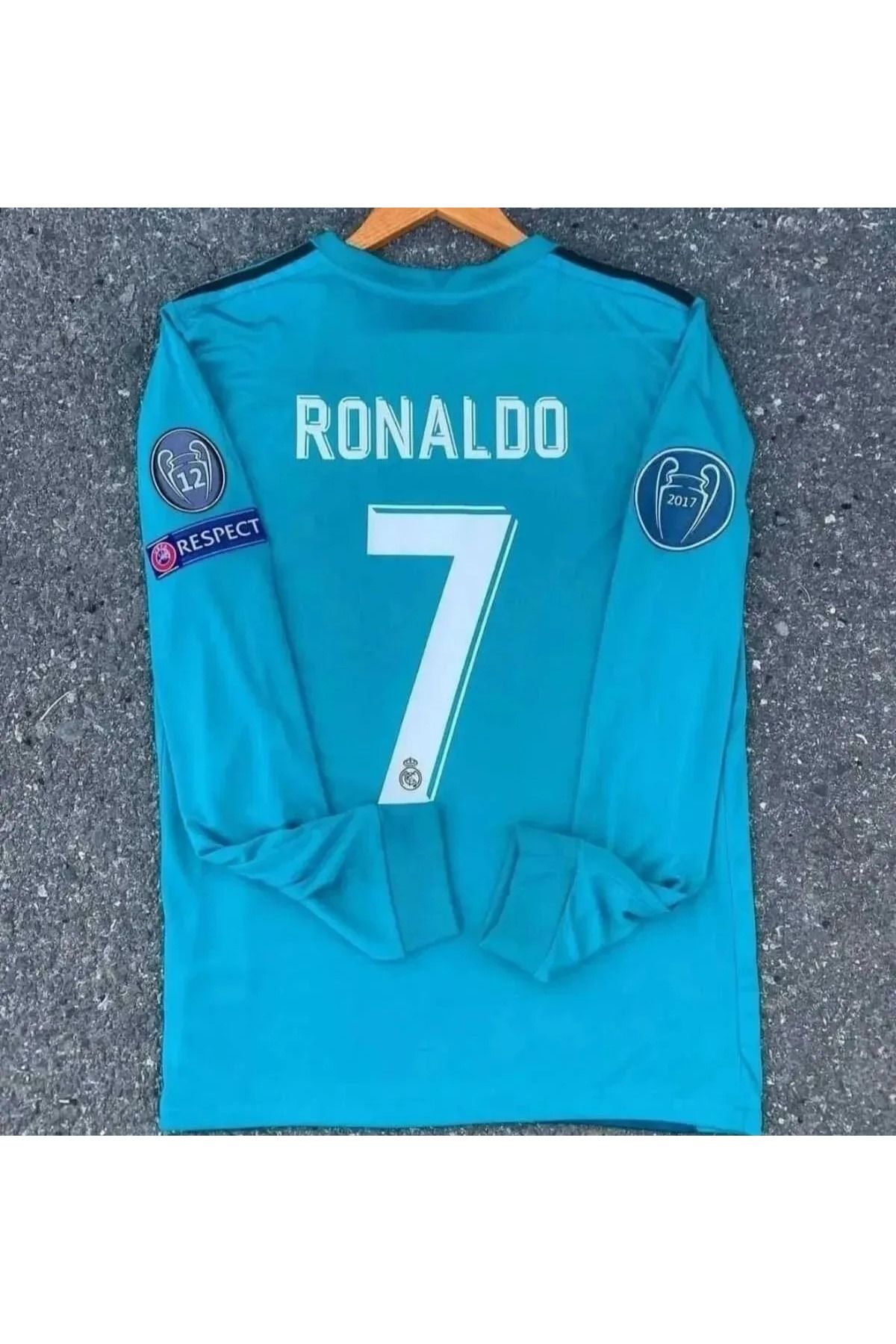 AJAX STAR R.E.A.L M.A.D.R.İ.D 2017/18 Sezonu Cristiano Ronaldo Turkuaz Röveşata UZUN Kol Nostalji Forması
