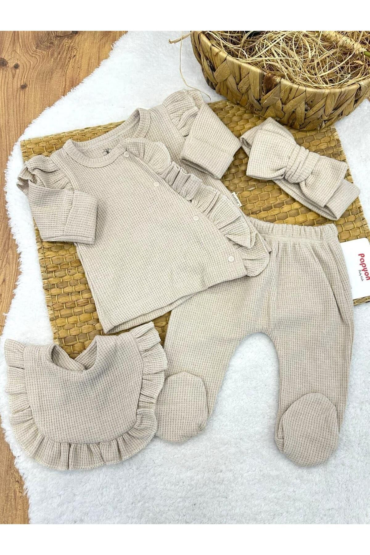 Papyon Baby Kids Kendinden Eldivenli Orkide Yenidoğan Kız Bebek 4lü Zıbın Set Hastane Çıkışı
