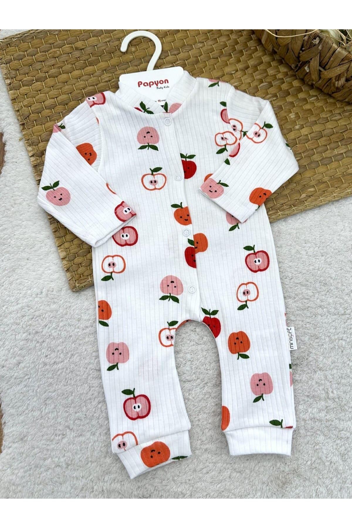 Papyon Baby Kids Elma Desenli Fitilli Kız Bebek Tulum (0-3/3-6/6-9 Ay)