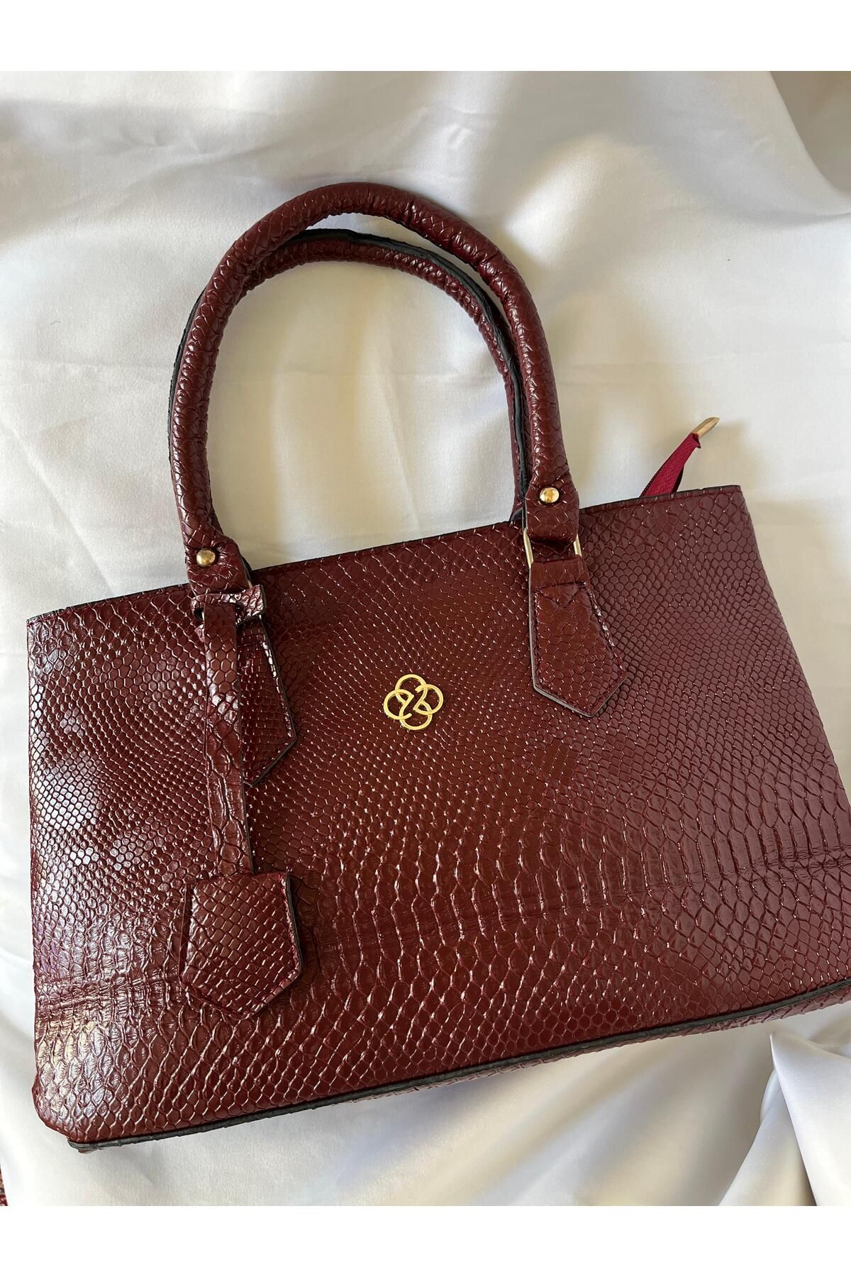 Tugchic Bags Bordo Yılan Derisi Dokulu Şık Omuz Çantası