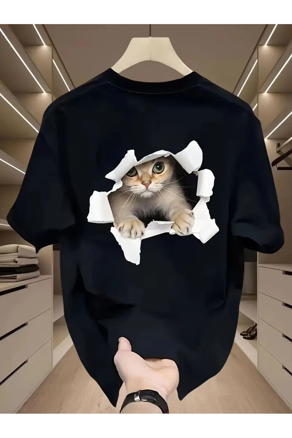 bellanova Oversize Kedi Desenli Unisex Tişört – 8 Farklı Model