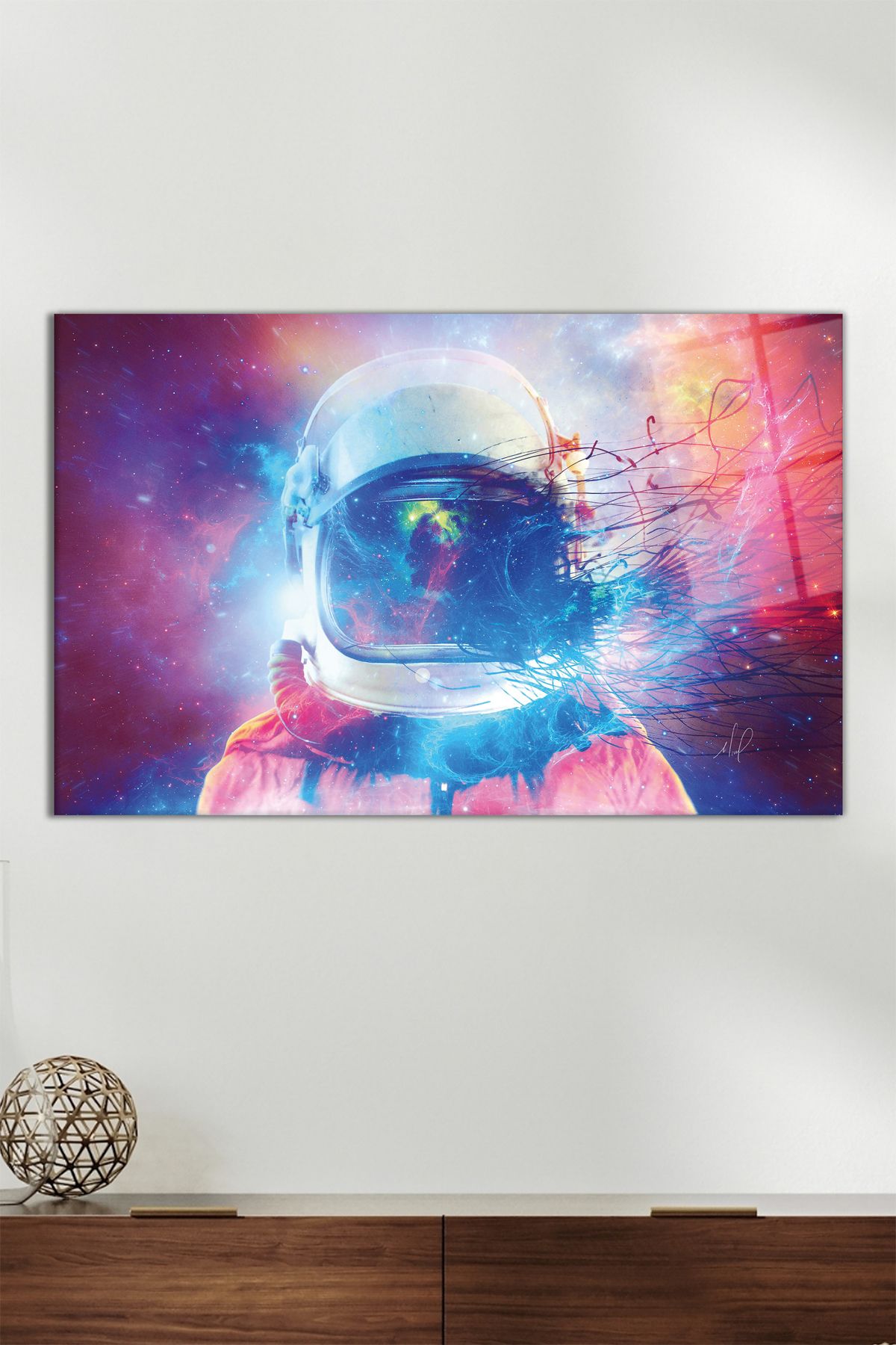 Vosevu Renkli Boyalı Astronot Yatay Cam Tablo, Modern Ev Ofis Dekoru, Hediyelik Duvar Dekorasyonu, Kırılmaz