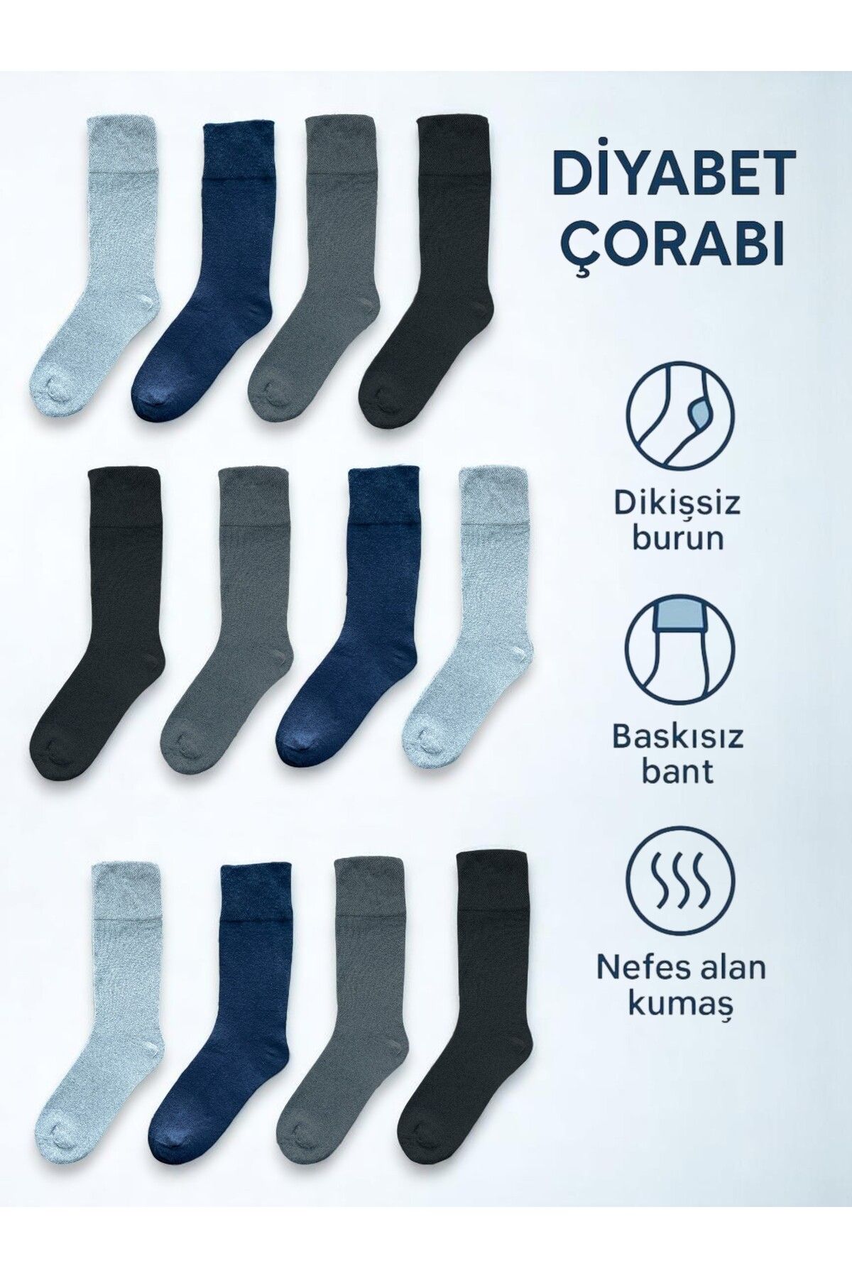 Line Smart 12'li Erkek Pamuklu Özel Tasarım Dikişsiz Yumuşak Soket Çorap