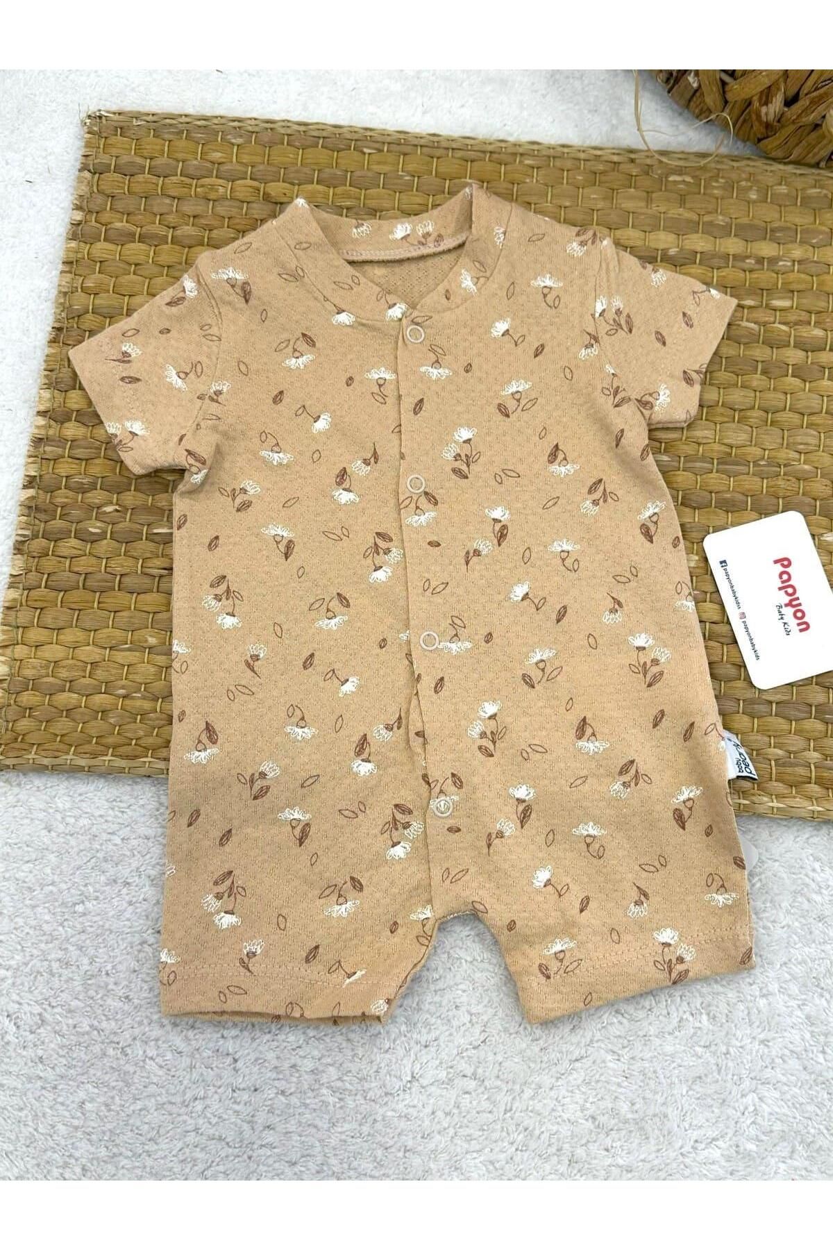 Papyon Baby Kids Çiçek Desenli Jakarlı Kız Bebek Yazlık Şort Tulum (3-6/6-9/9-12 Ay)