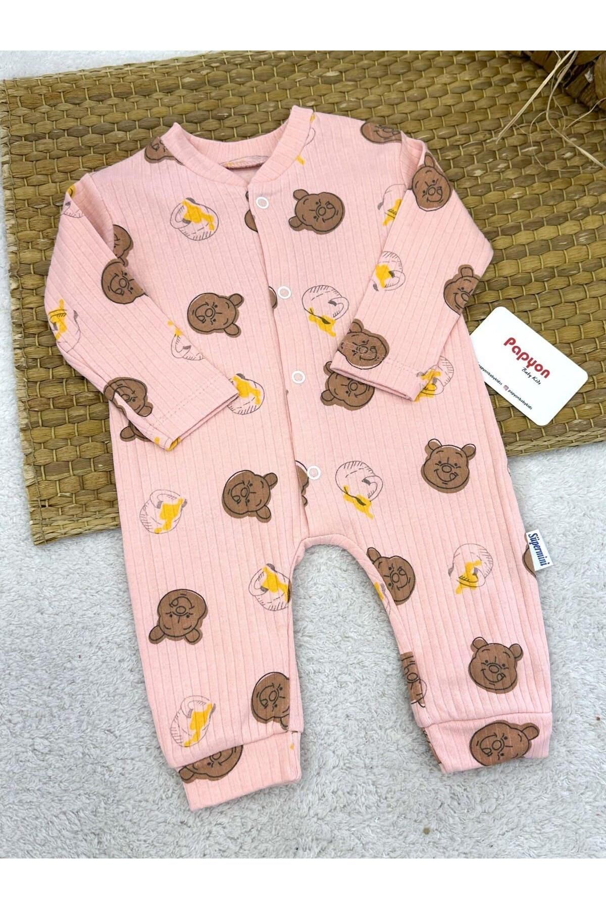 Papyon Baby Kids Winnie The Pooh Desenli Fitilli Kız Bebek Tulum (0-3/3-6/6-9 Ay)