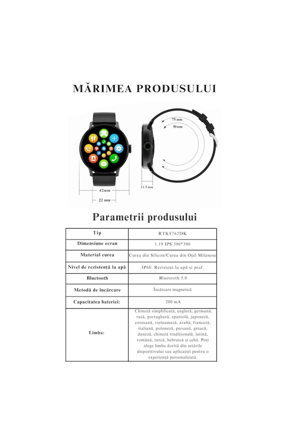 varioshop-Ceas Smartwatch VarioShop®, Monitorizare Ritm Cardiac, Tensiune Arteriala, Multisport, Compatibil A 4