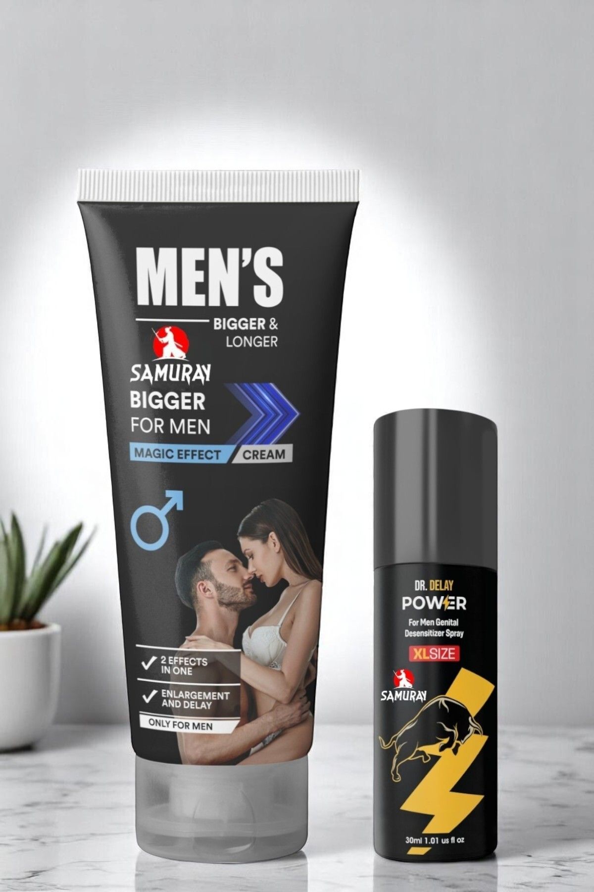 SAMURAY Büyütücülü Krem ve 30 ml Geciktiricili Sprey ile Yüksek ve Dayanıklılık