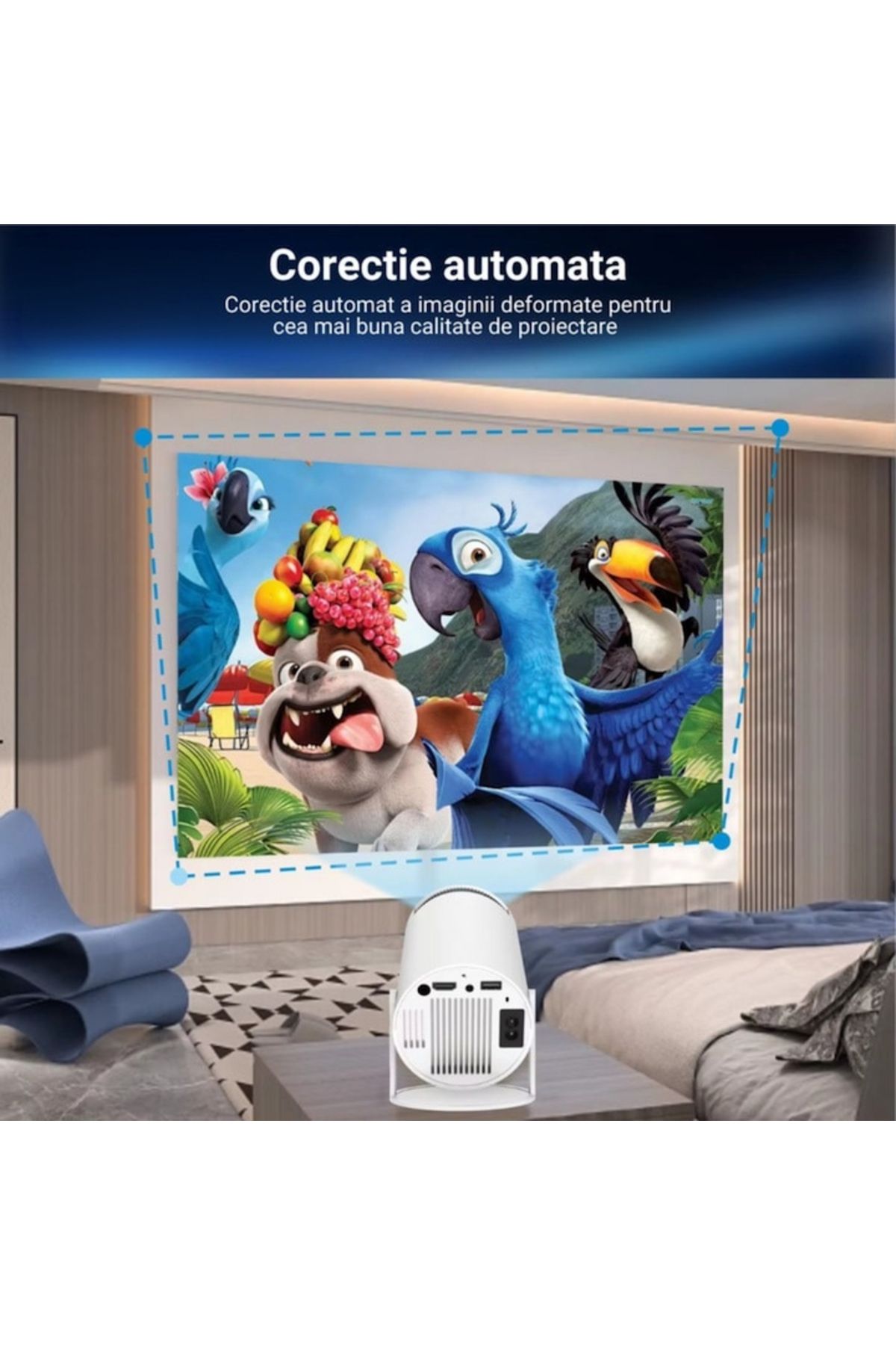 varioshop-Videoproiector Portabil Smart 4K VarioShop®, 1200 lumeni, Wi-Fi 2.4/5G/BT4.1, Bluetooth 5.0, Sistem 6