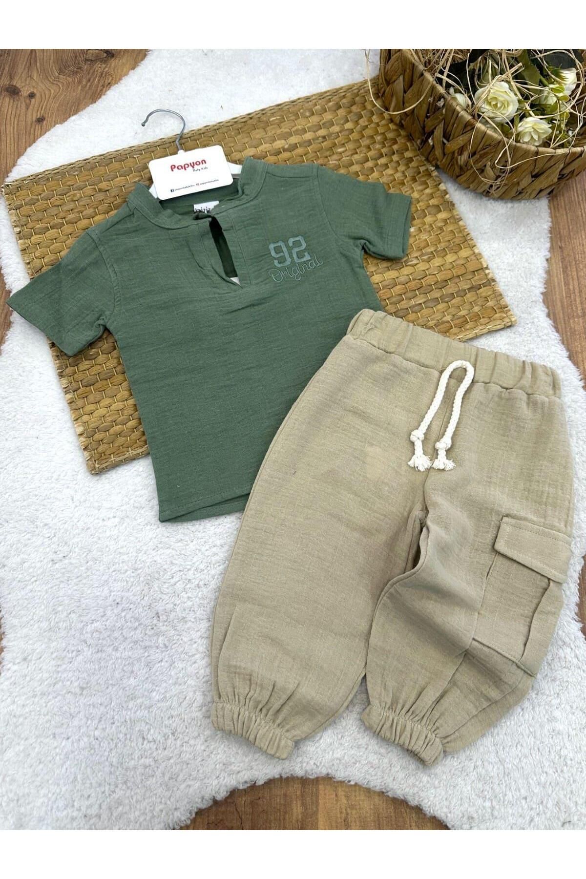 Papyon Baby Kids 92 Original Nakışlı Gömlek Pantolon Erkek Bebek Müslin Takım (6-9/9-12/12-18/18-24 Ay)
