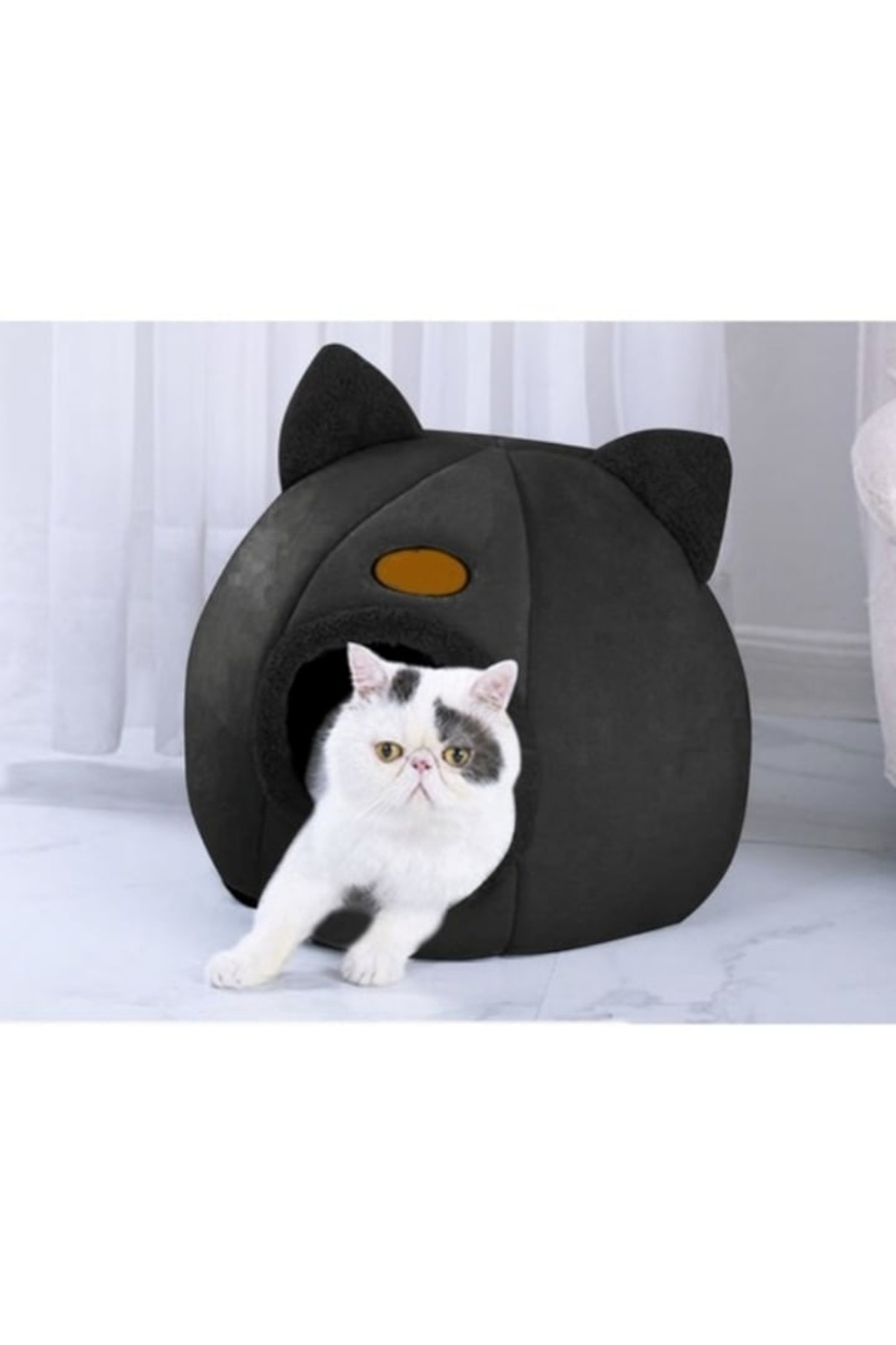 varioshop-VarioShop® Cat and Dog Bed in the shape of a house with cat ears, plush material, m 3